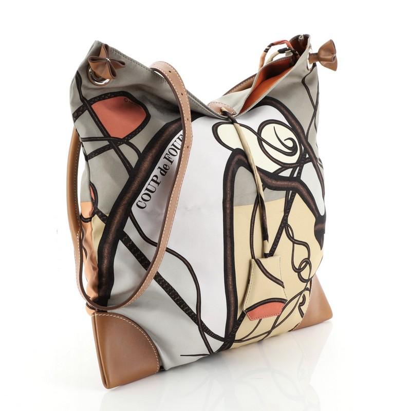 Beige Hermes Silky City Handbag Printed Silk And Leather PM