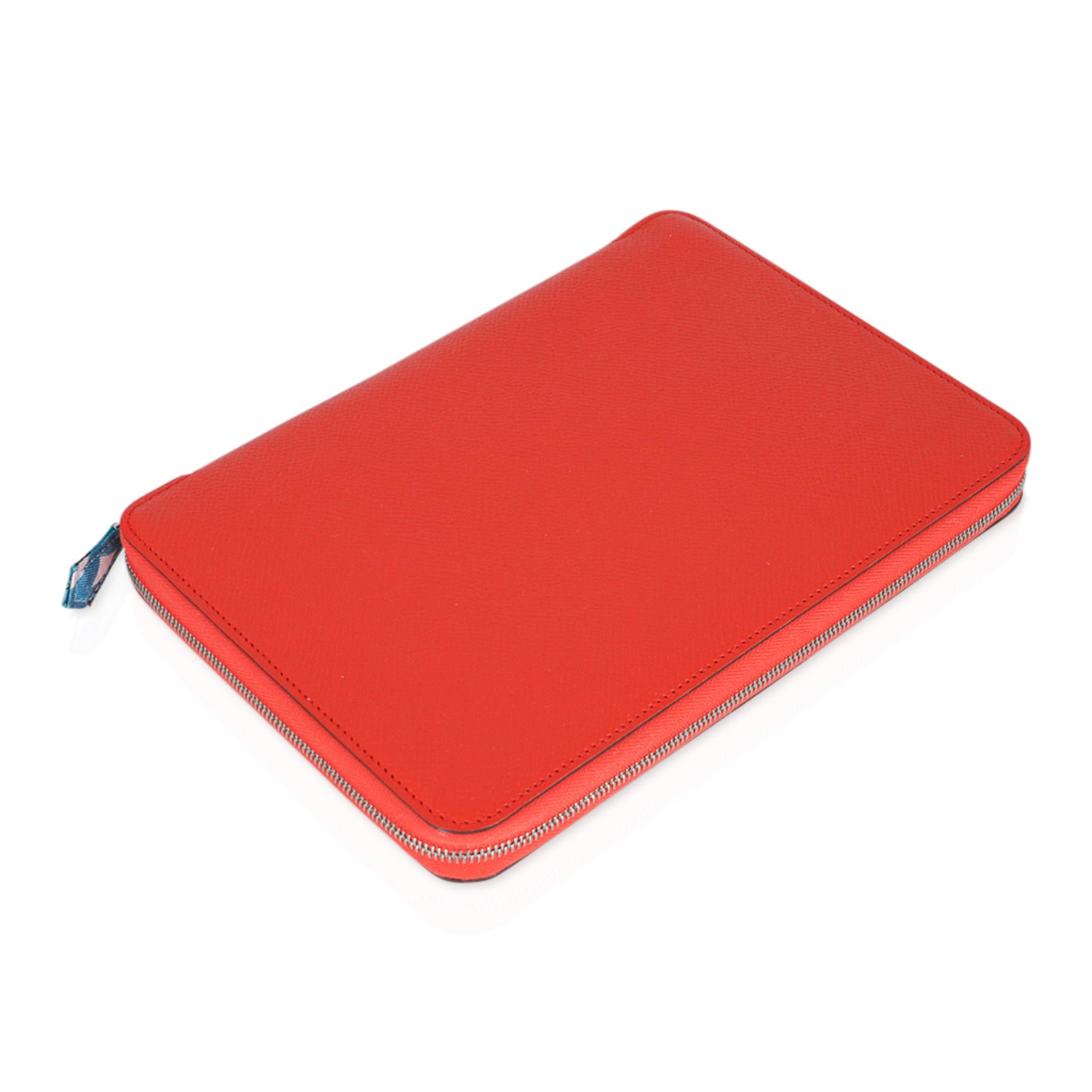 Blue Hermes Silkydaily Globe-Trotter Agenda Cover Rose Jaipur Epsom Leather