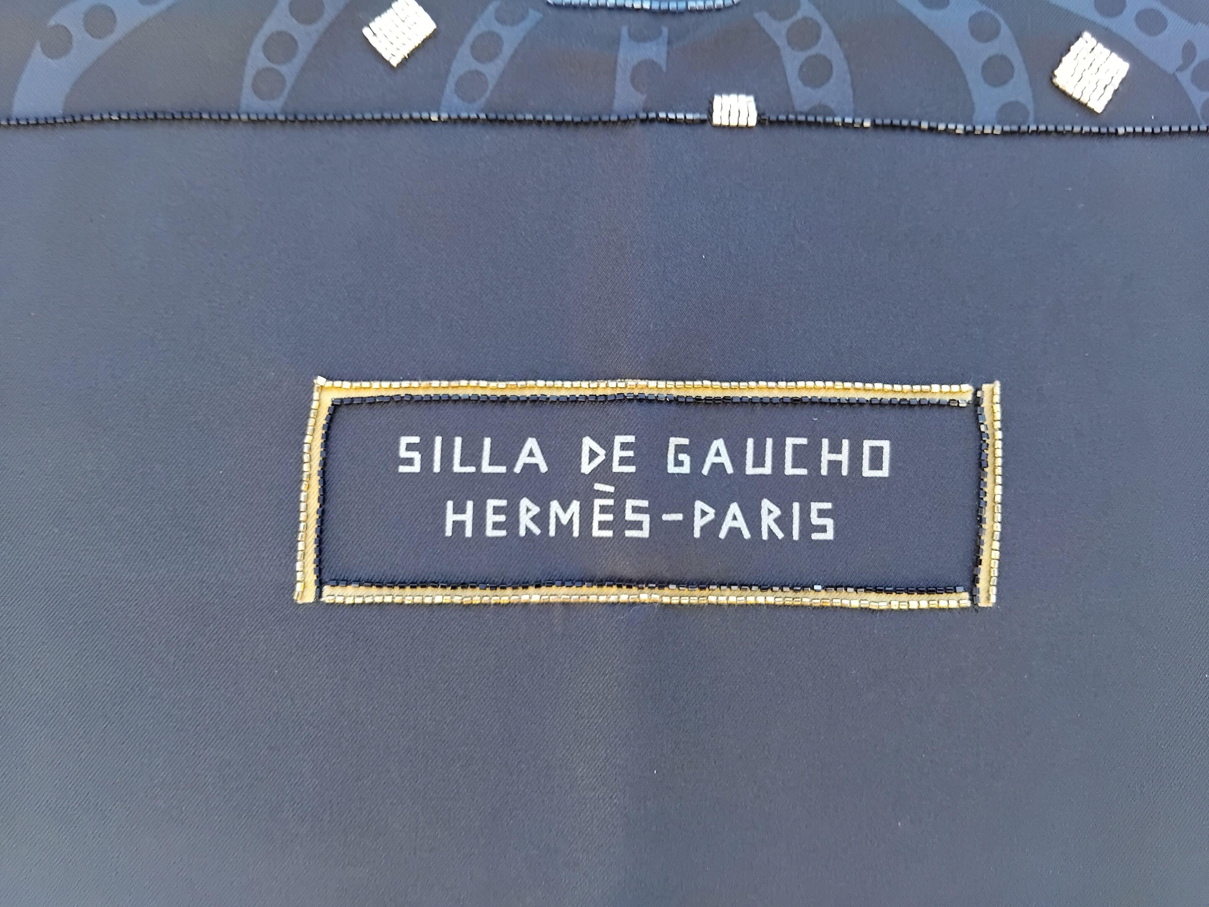 Black Hermès Silla De Gaucho Embroidered Silk Scarf Limited Edition 86 cm For Sale