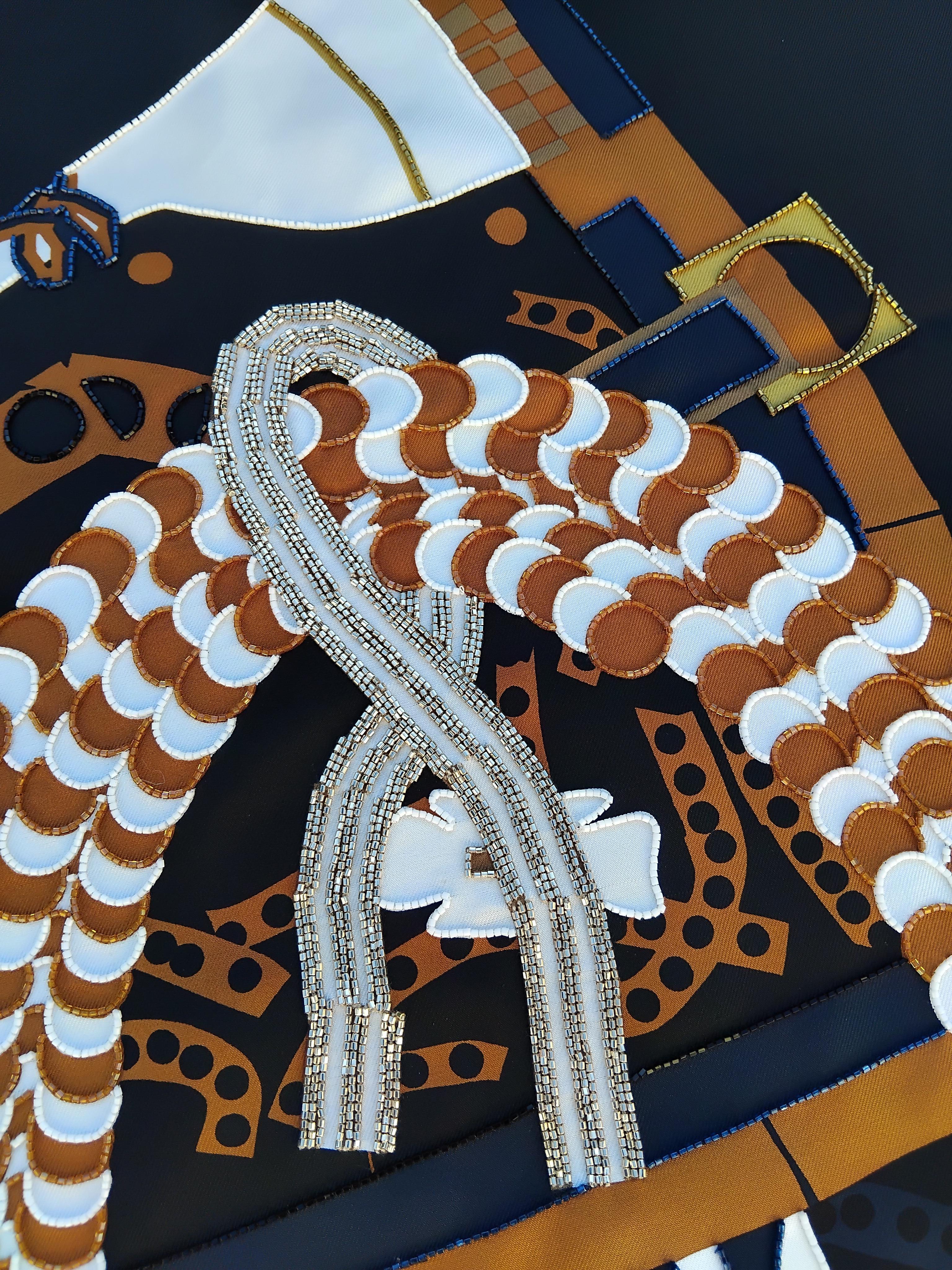 Hermès Silla De Gaucho Embroidered Silk Scarf Limited Edition 86 cm For Sale 3