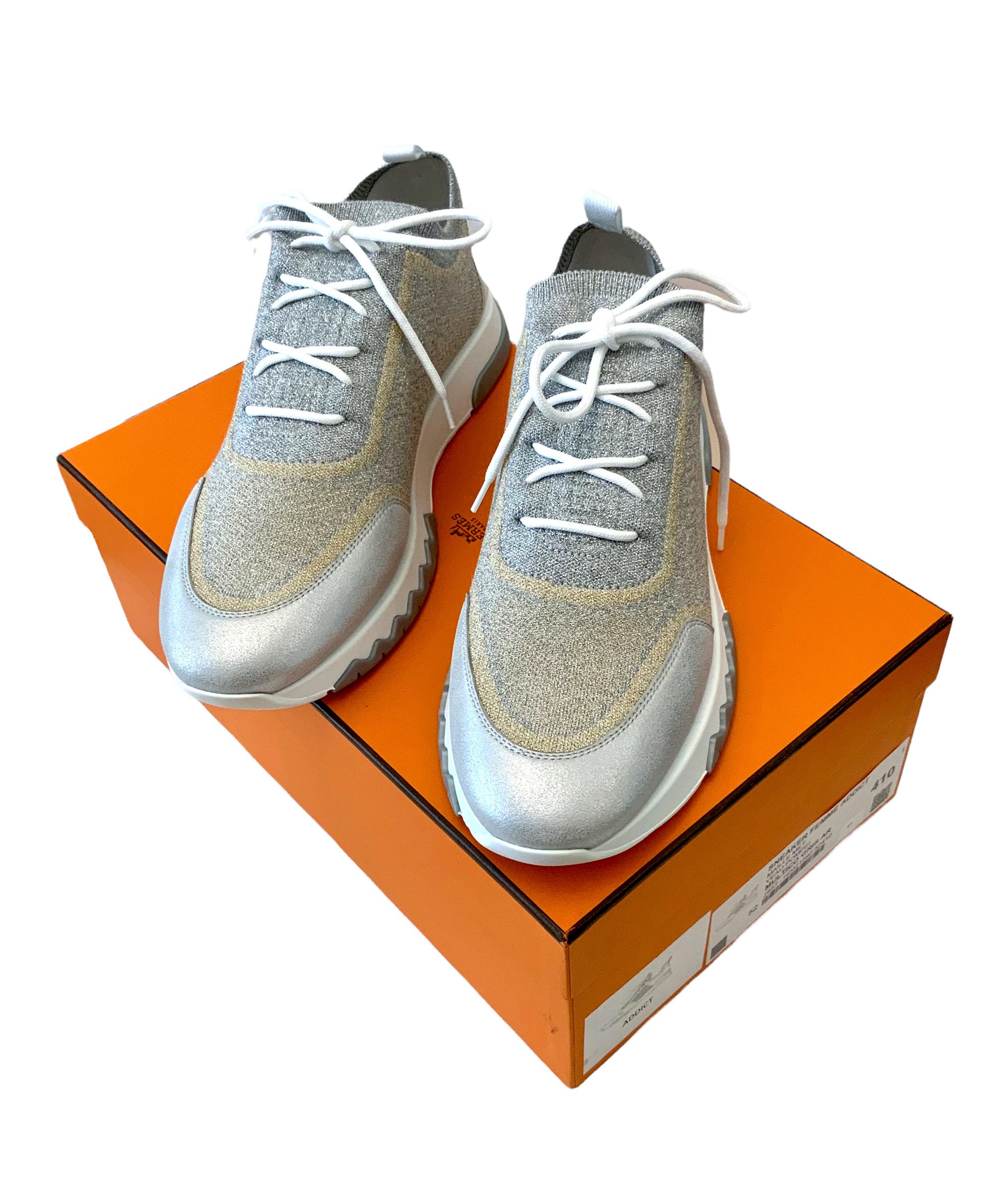 Hermès Silver and Gold Metallic Knit Addict Trainers NEW at 1stDibs