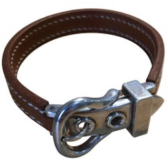Hermes Silver and Leather Boucle Sellier Bracelet