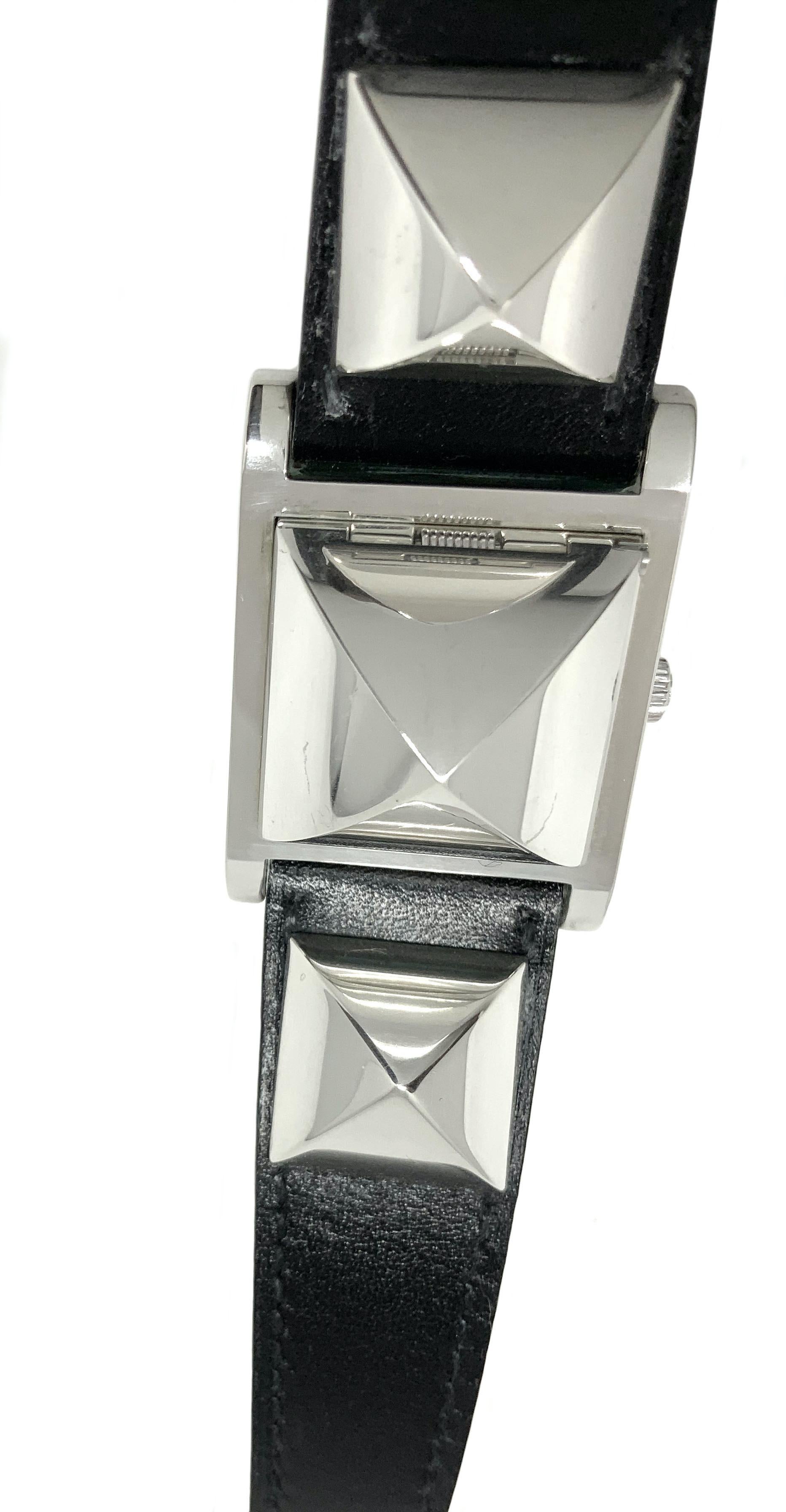 Hermès Silver and Stainless Steel Medor Watch In Good Condition In Geneva, CH