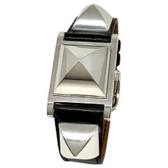 Retro Hermès Silver and Stainless Steel Medor Watch