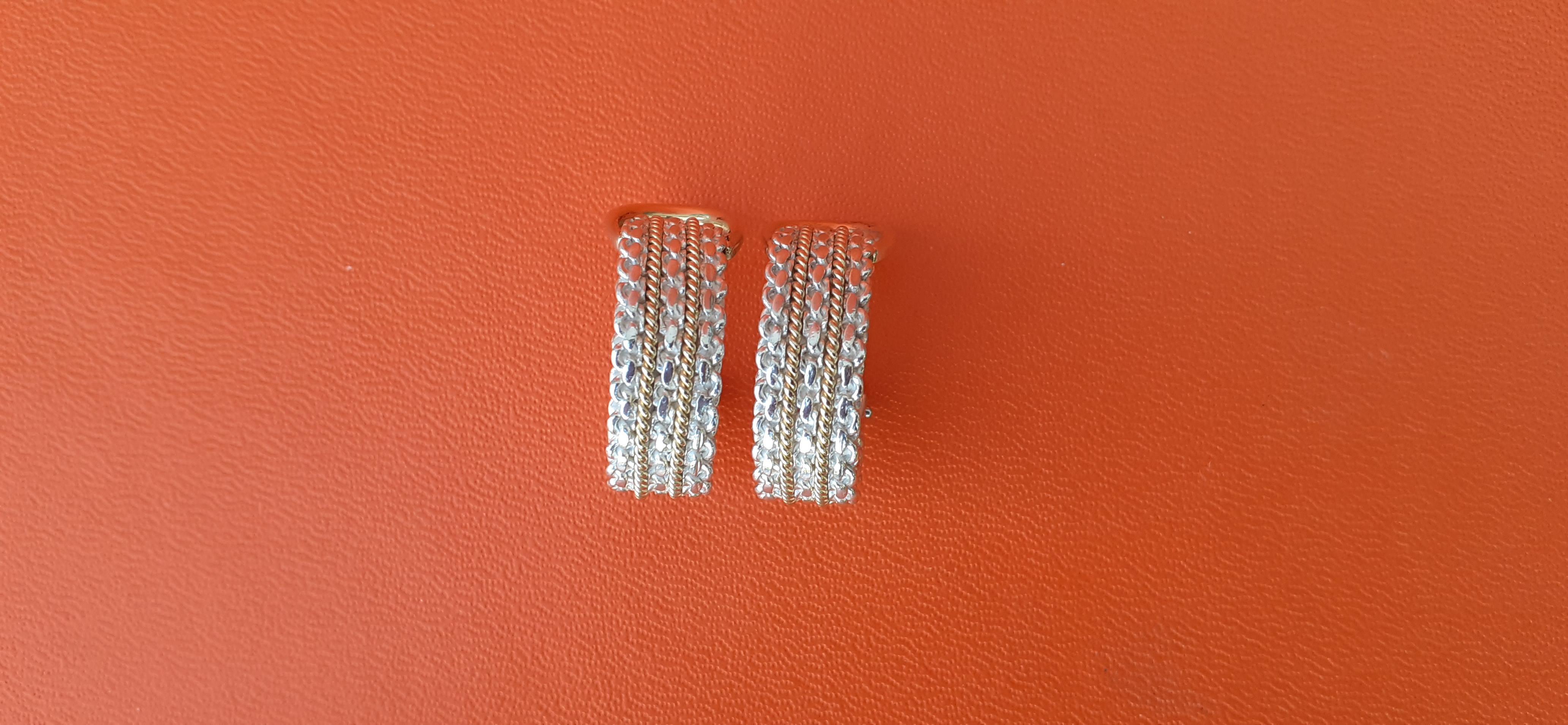 Hermès Silver and Yellow Gold Clip-On Earrings Half Hoops For Sale 4