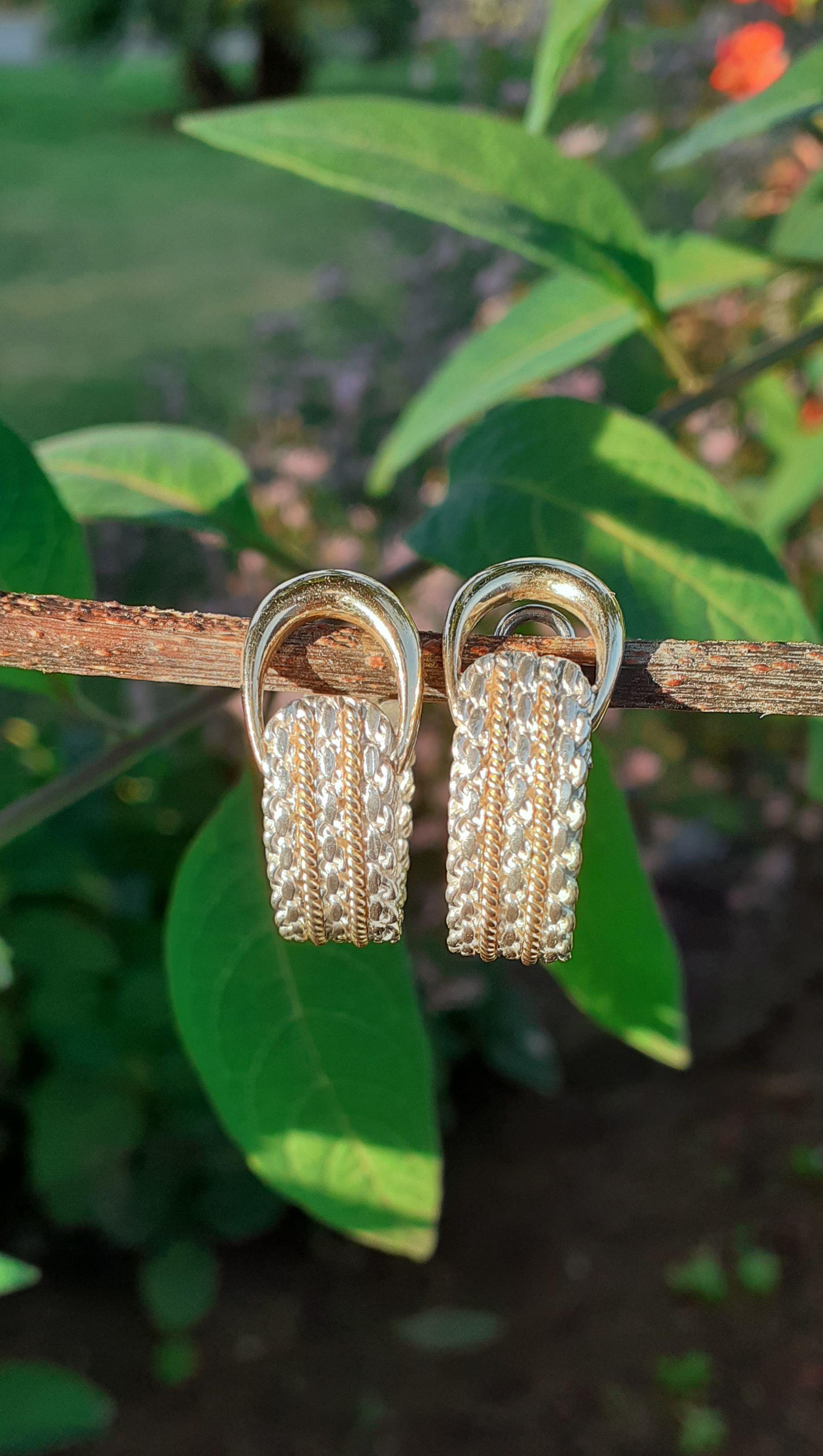 Hermès - Boucles d'oreilles à clip en argent et or jaune - Demi-cercles en vente 8