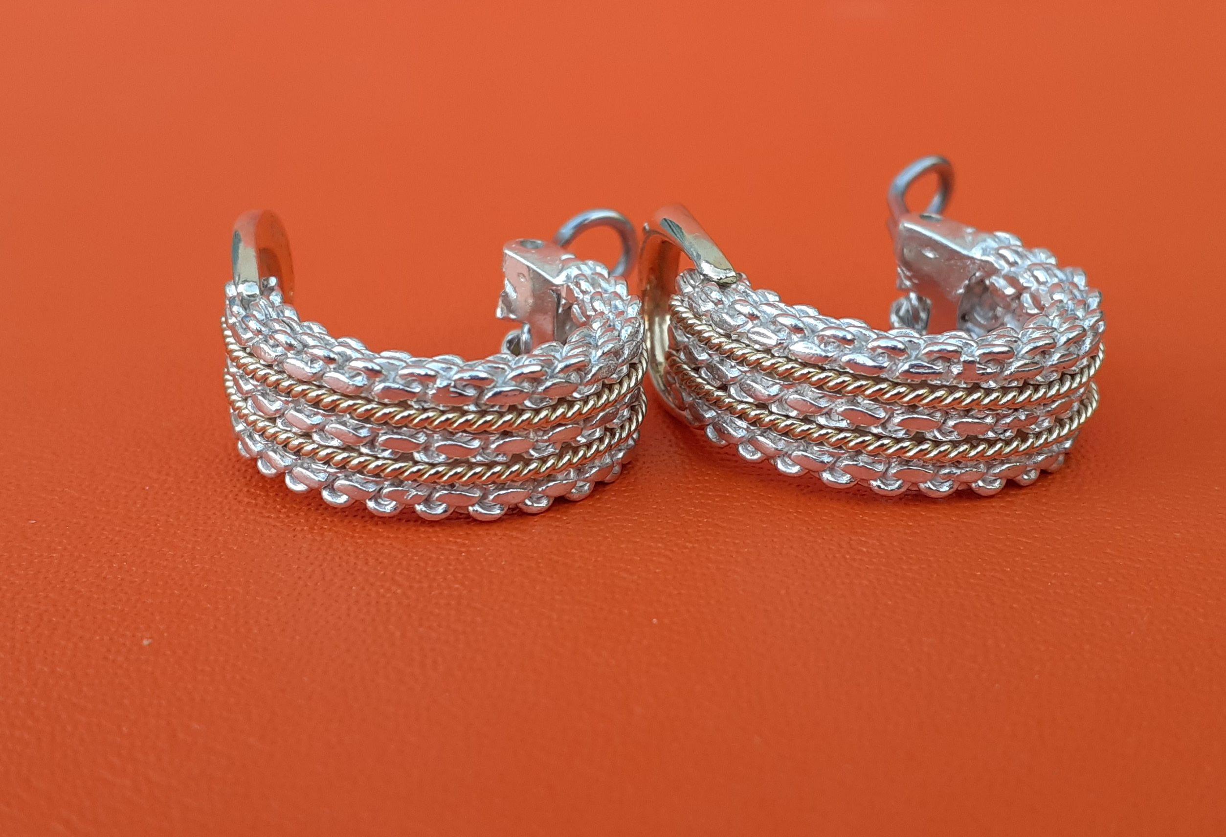 Hermès - Boucles d'oreilles à clip en argent et or jaune - Demi-cercles en vente 1