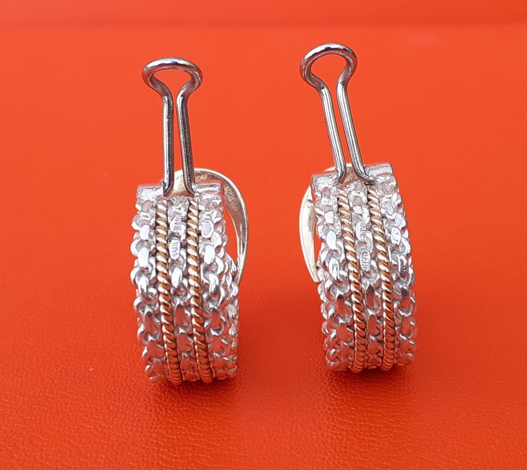 Hermès - Boucles d'oreilles à clip en argent et or jaune - Demi-cercles en vente 3