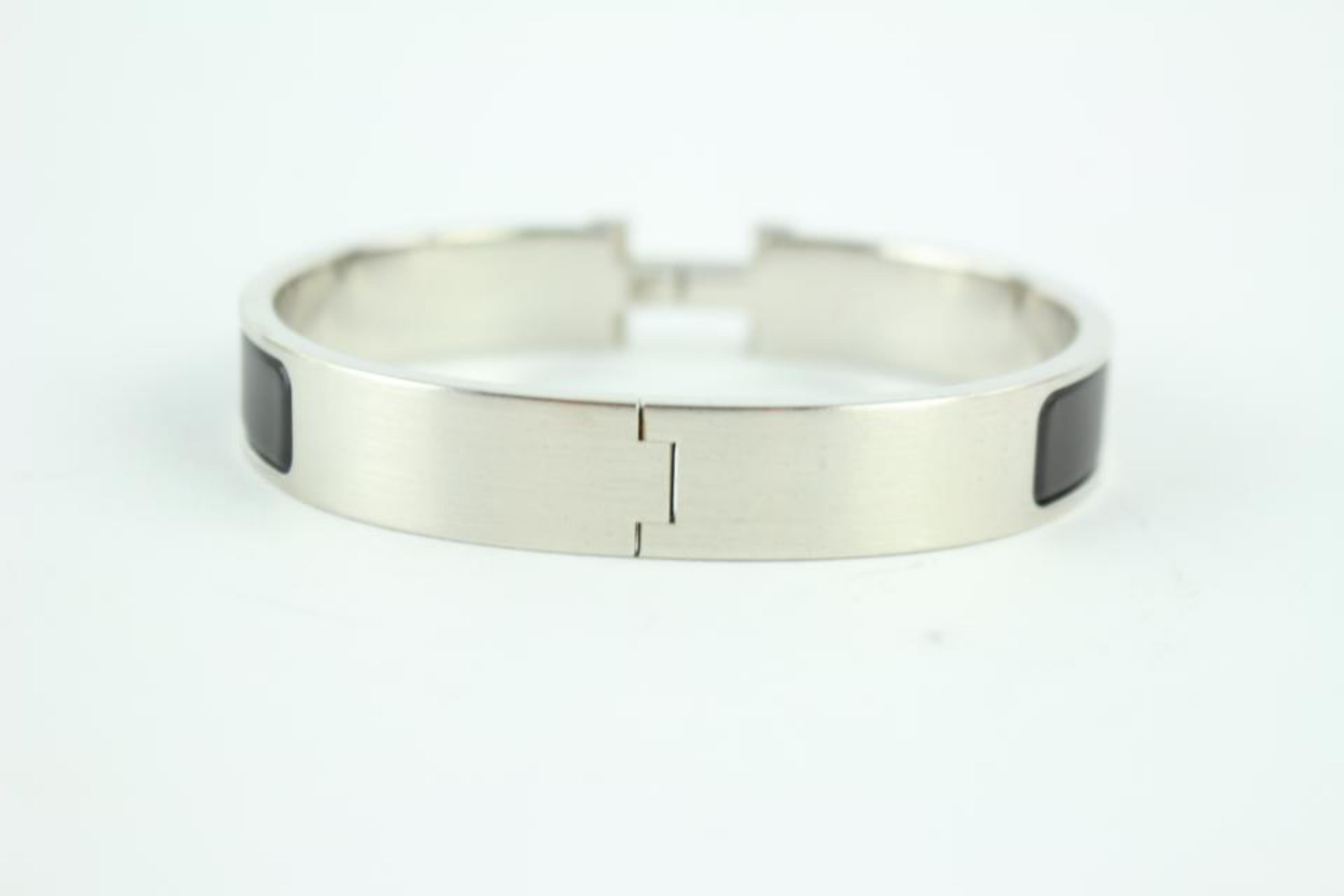 Hermès Silver Black/Silver Matte Brushed Hh Clic Clac 233770 Bracelet For Sale 4