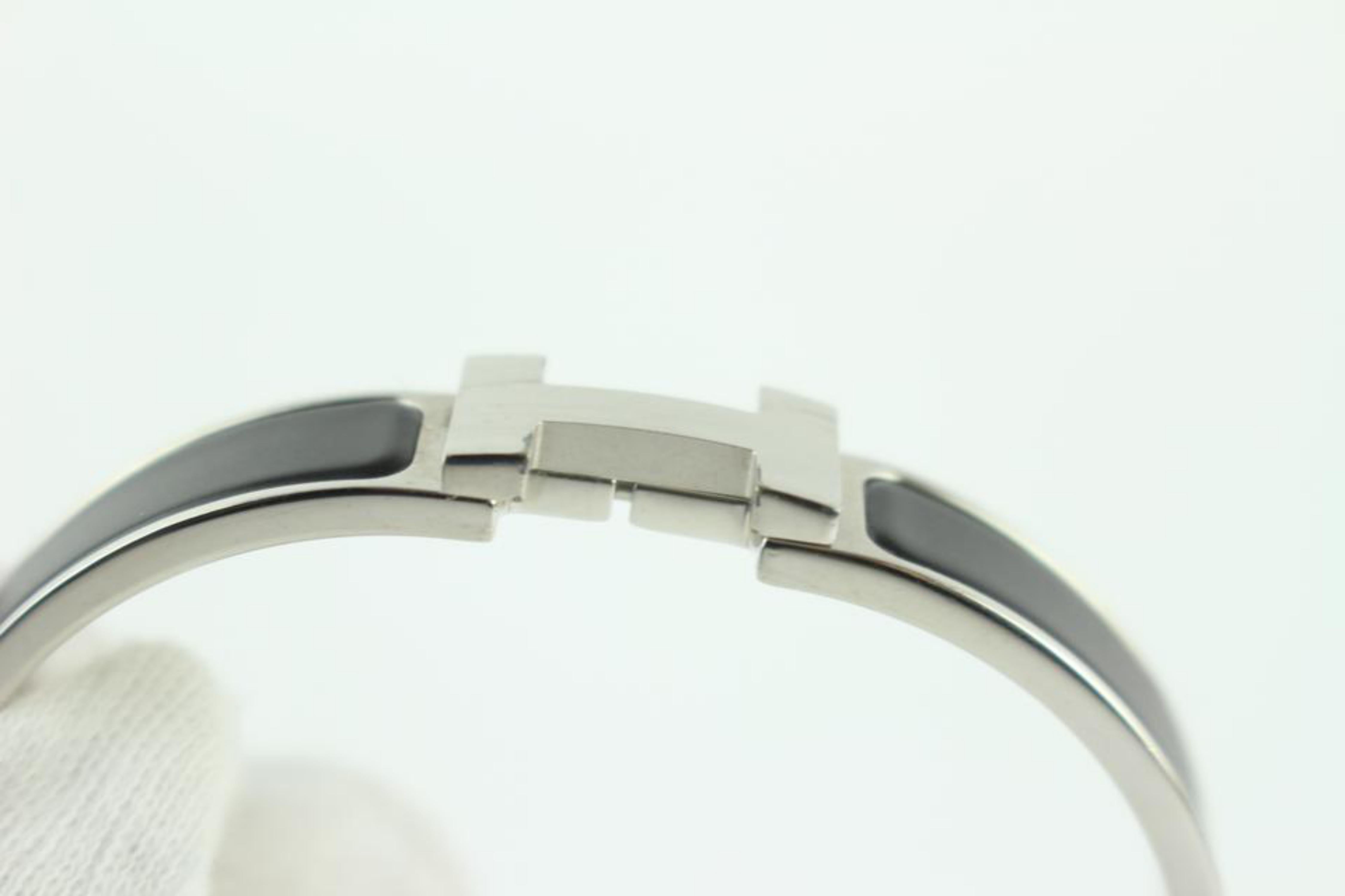 Hermès Silver Black/Silver Matte Brushed Hh Clic Clac 233770 Bracelet For Sale 6