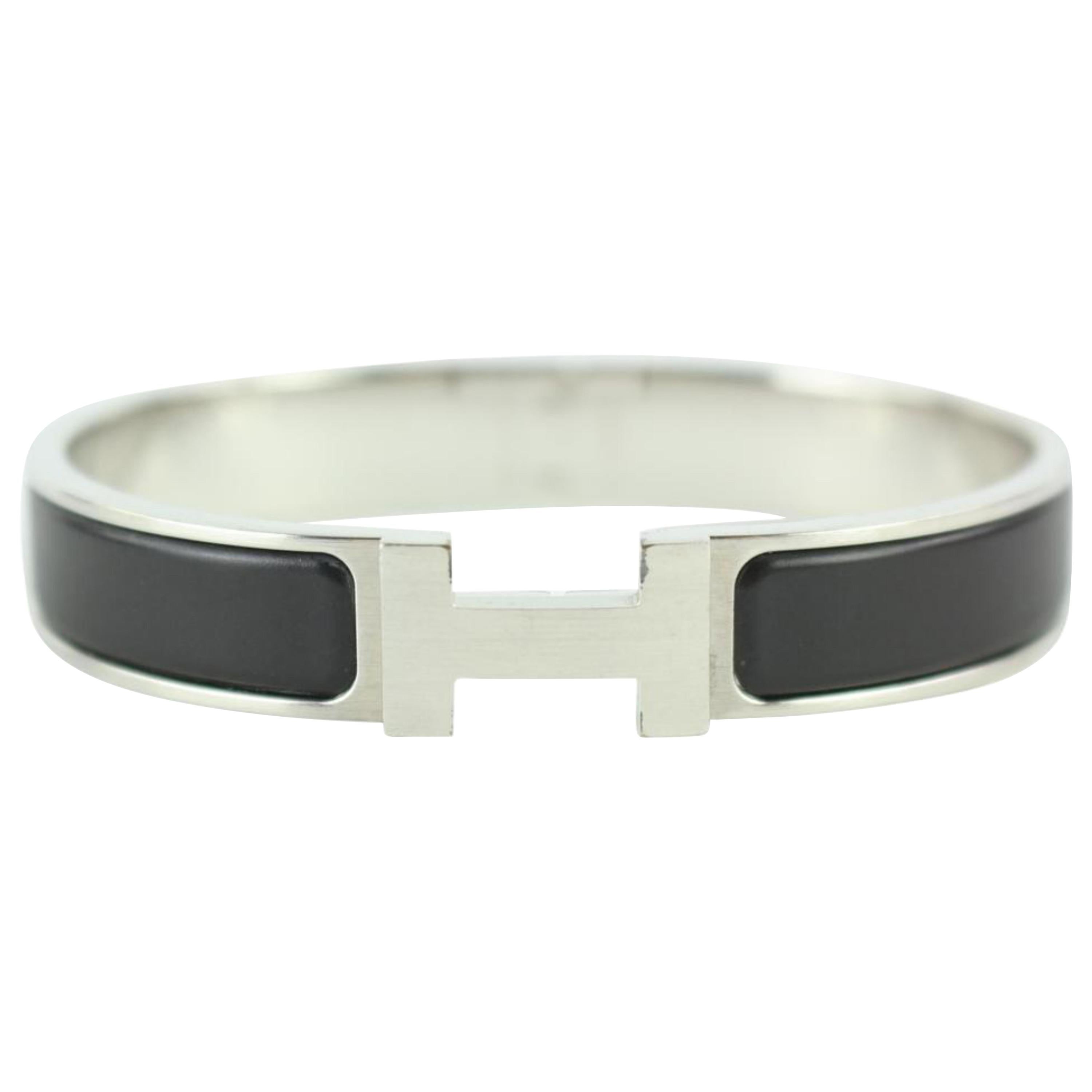 Hermès Silver Black/Silver Matte Brushed Hh Clic Clac 233770 Bracelet For Sale