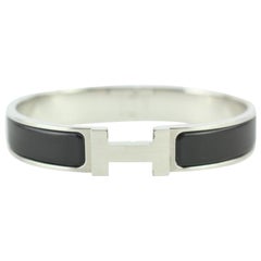 Vintage Hermès Silver Black/Silver Matte Brushed Hh Clic Clac 233770 Bracelet