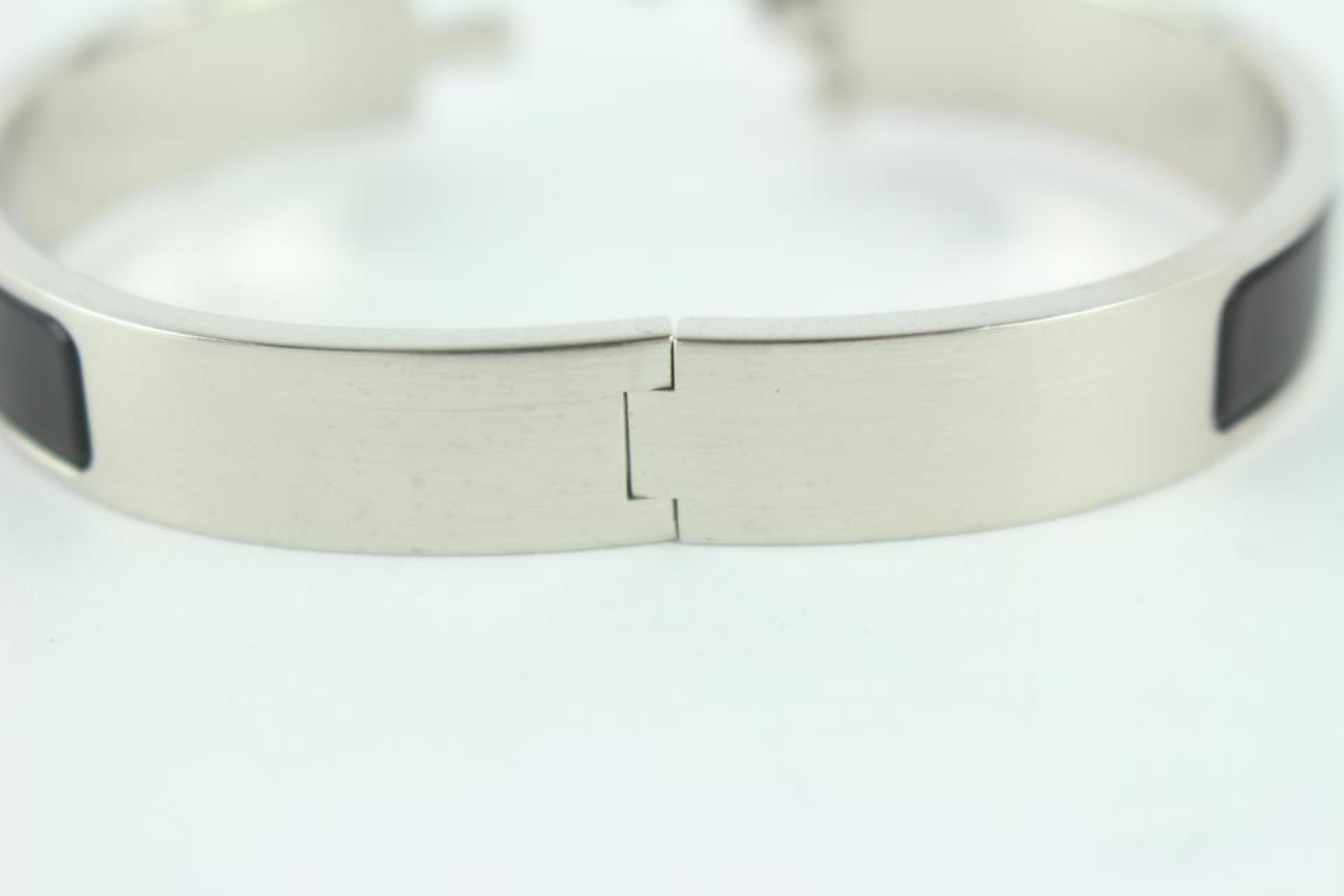 Hermès Silver Black/Silver Matte Brushed Hh Clic Clac 233770 Bracelet In Excellent Condition For Sale In Forest Hills, NY