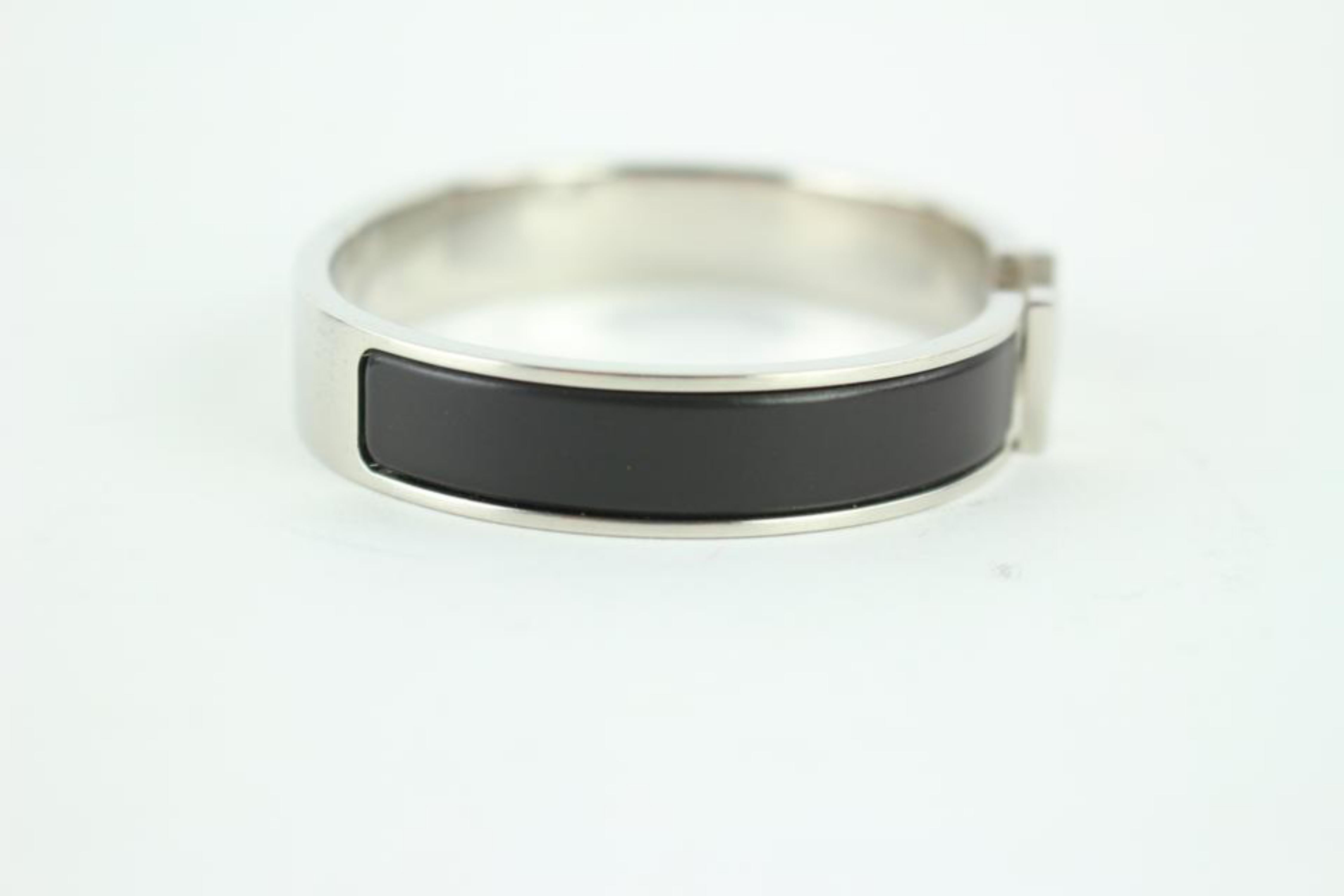Hermès Silver Black/Silver Matte Brushed Hh Clic Clac 233770 Bracelet For Sale 1