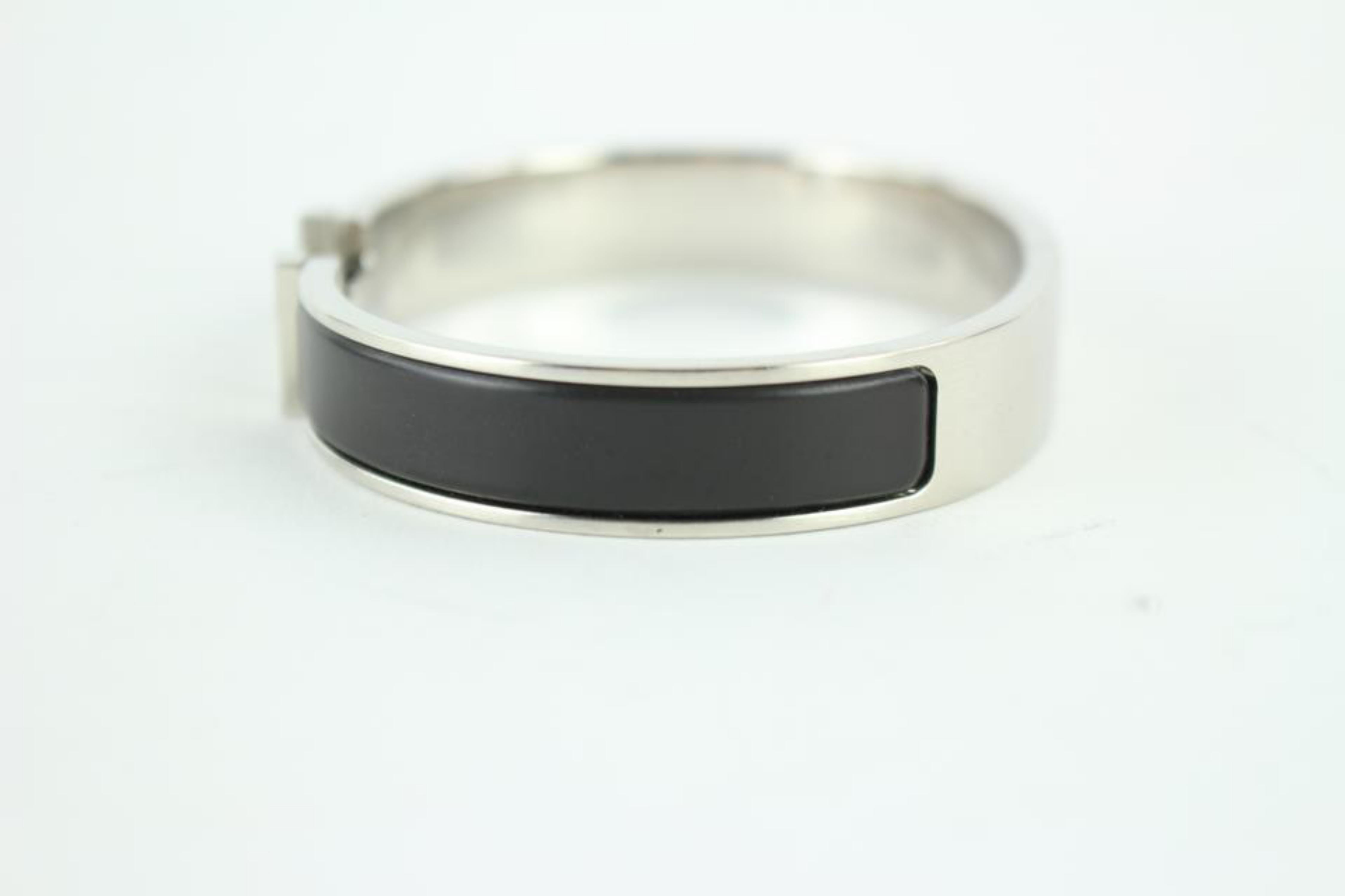 Hermès Silver Black/Silver Matte Brushed Hh Clic Clac 233770 Bracelet For Sale 3