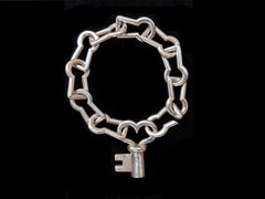 Hermès Silber Armband Schlüsselloch geformt Links Schlüssel Charm Verschluss