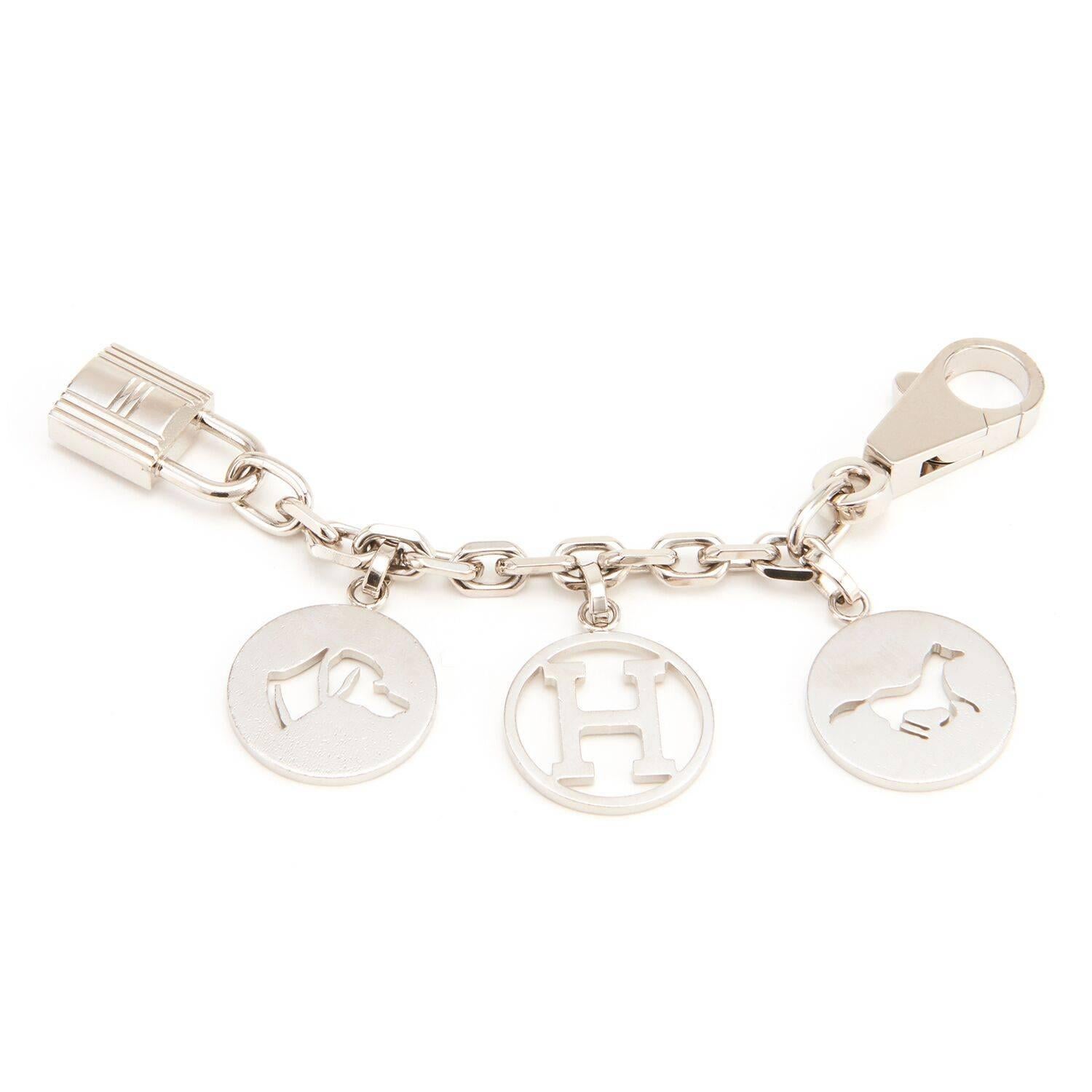 Beige Hermes Silver Breloque Dog Horse H Palladium Bag Charm for Birkin or Kelly