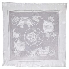 Hermes Silver Carriage Pattern Lurex Silk Square Scarf