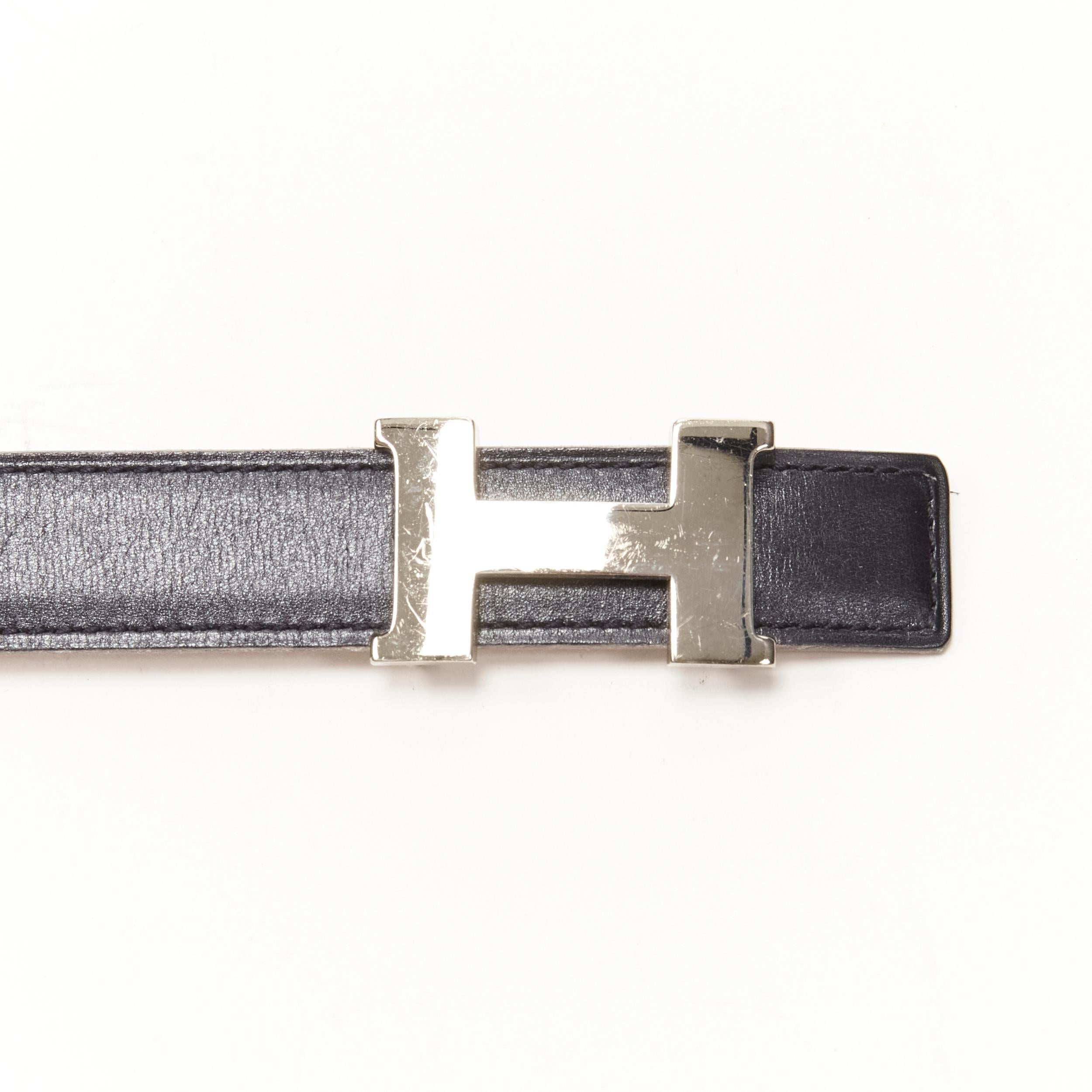 HERMES silver classic H buckle black brown reversible leather belt 75cm 30