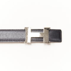 HERMES silver classic H buckle black brown reversible leather belt 75cm 30"