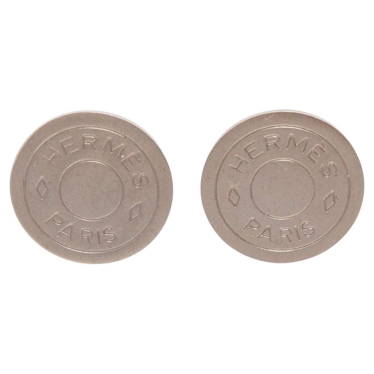 Hermes Silberne Clou De Selle-Ohrclips mit silberfarbener Hardware im Angebot