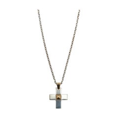  Hermes Silver Cross Necklace