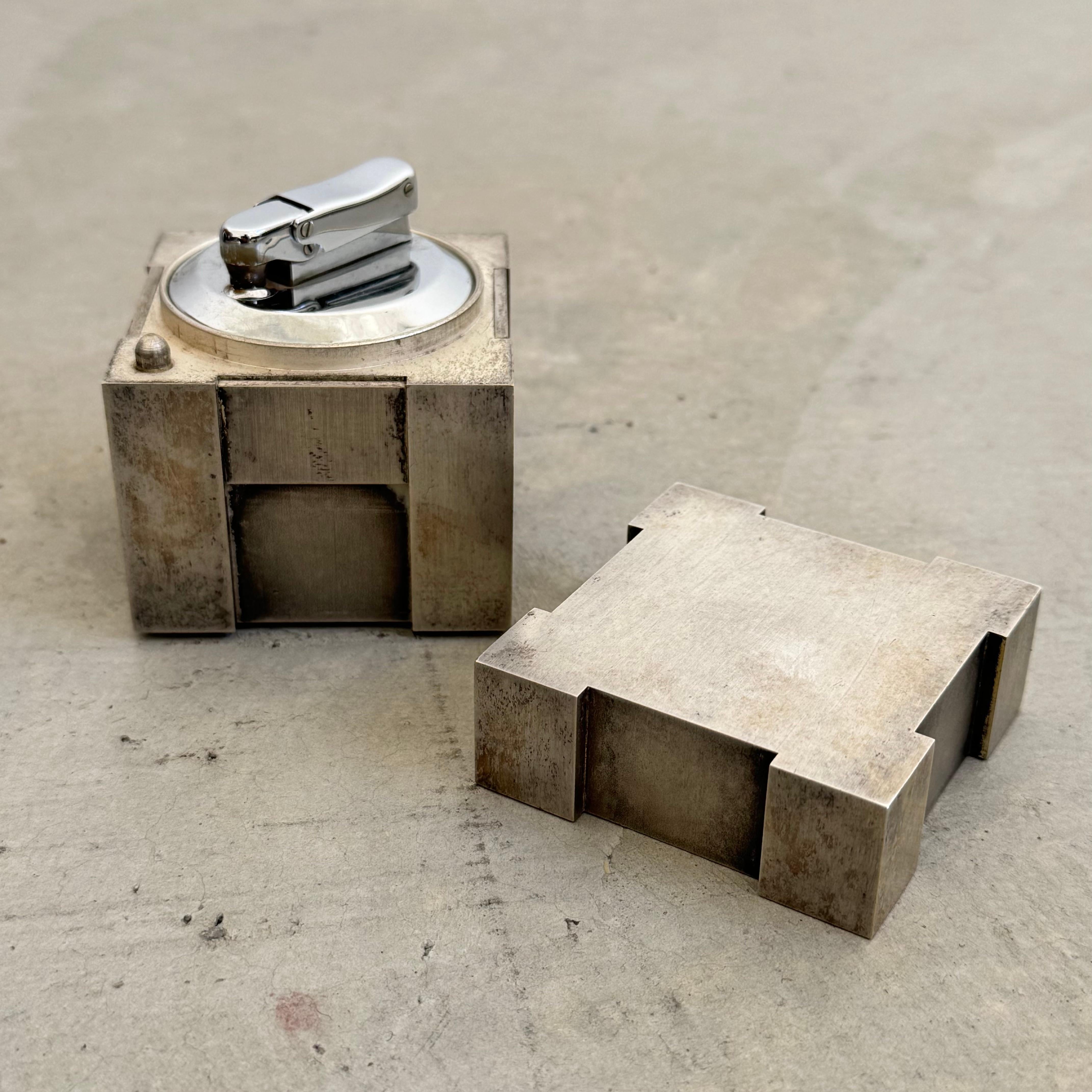 Mid-20th Century Hermes Silver Cube Lighter, 1960s France For Sale