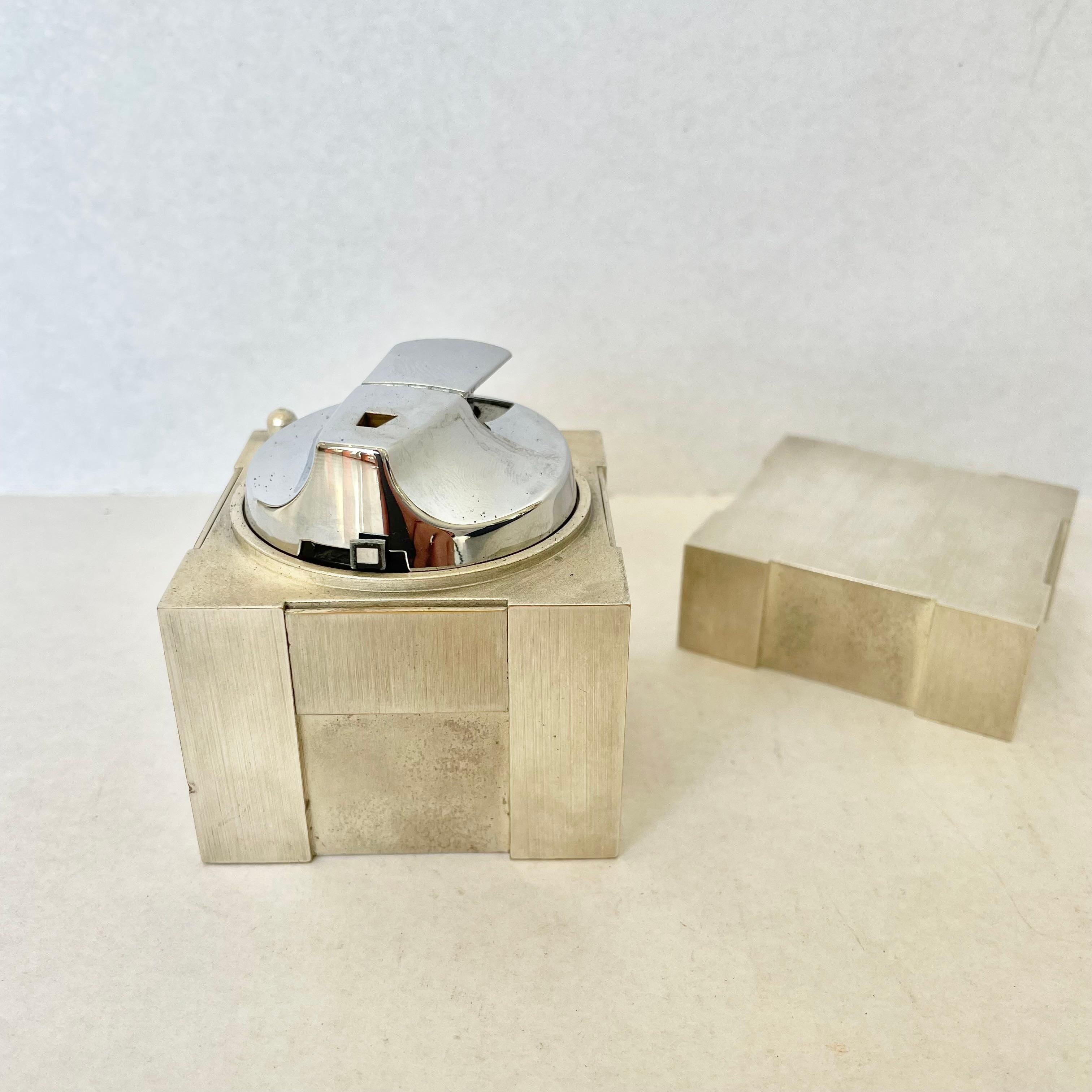 Mid-20th Century Hermes Silver Cube Lighter, 1960s France For Sale