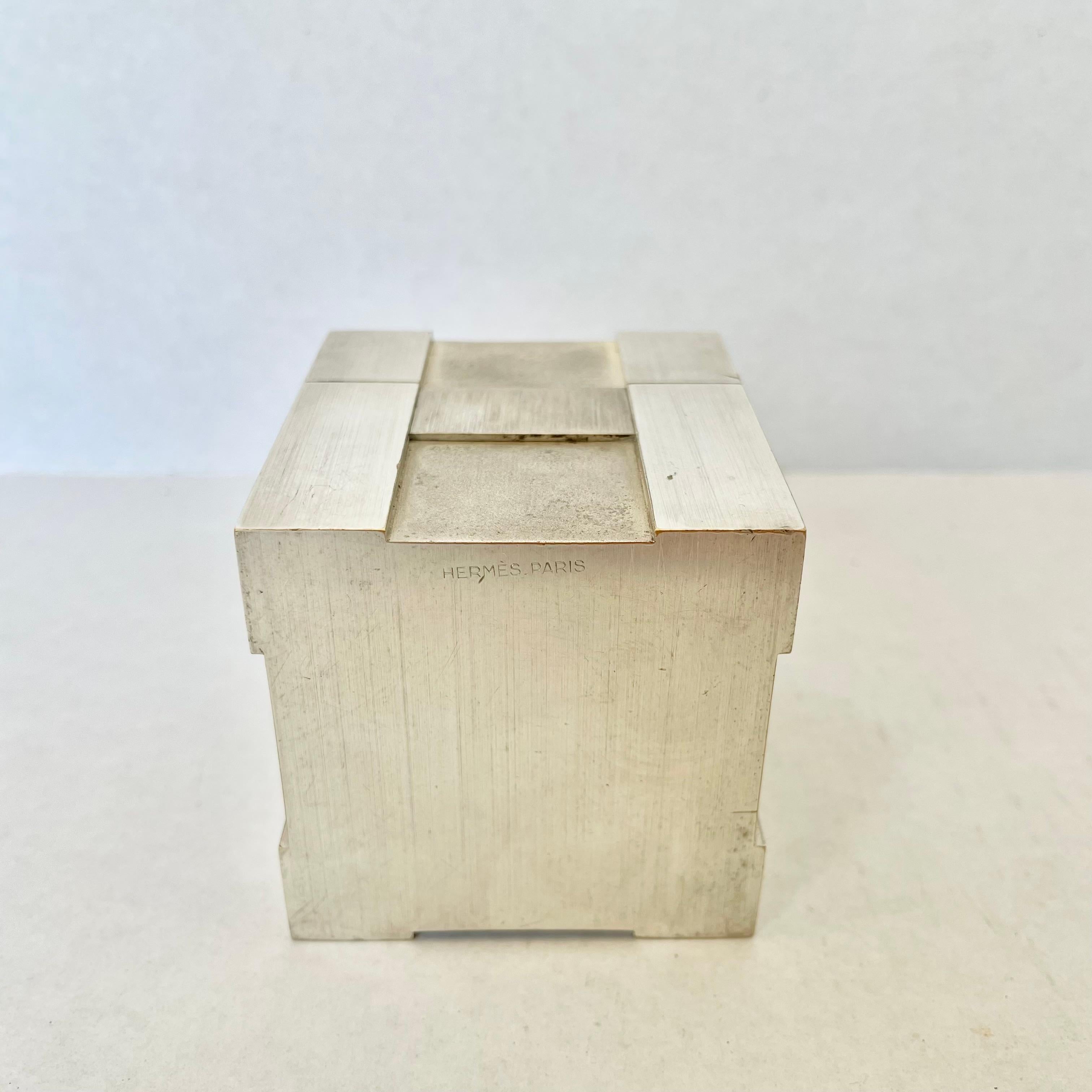 Mid-20th Century Hermes Silver Cube Lighter, 1960s France For Sale