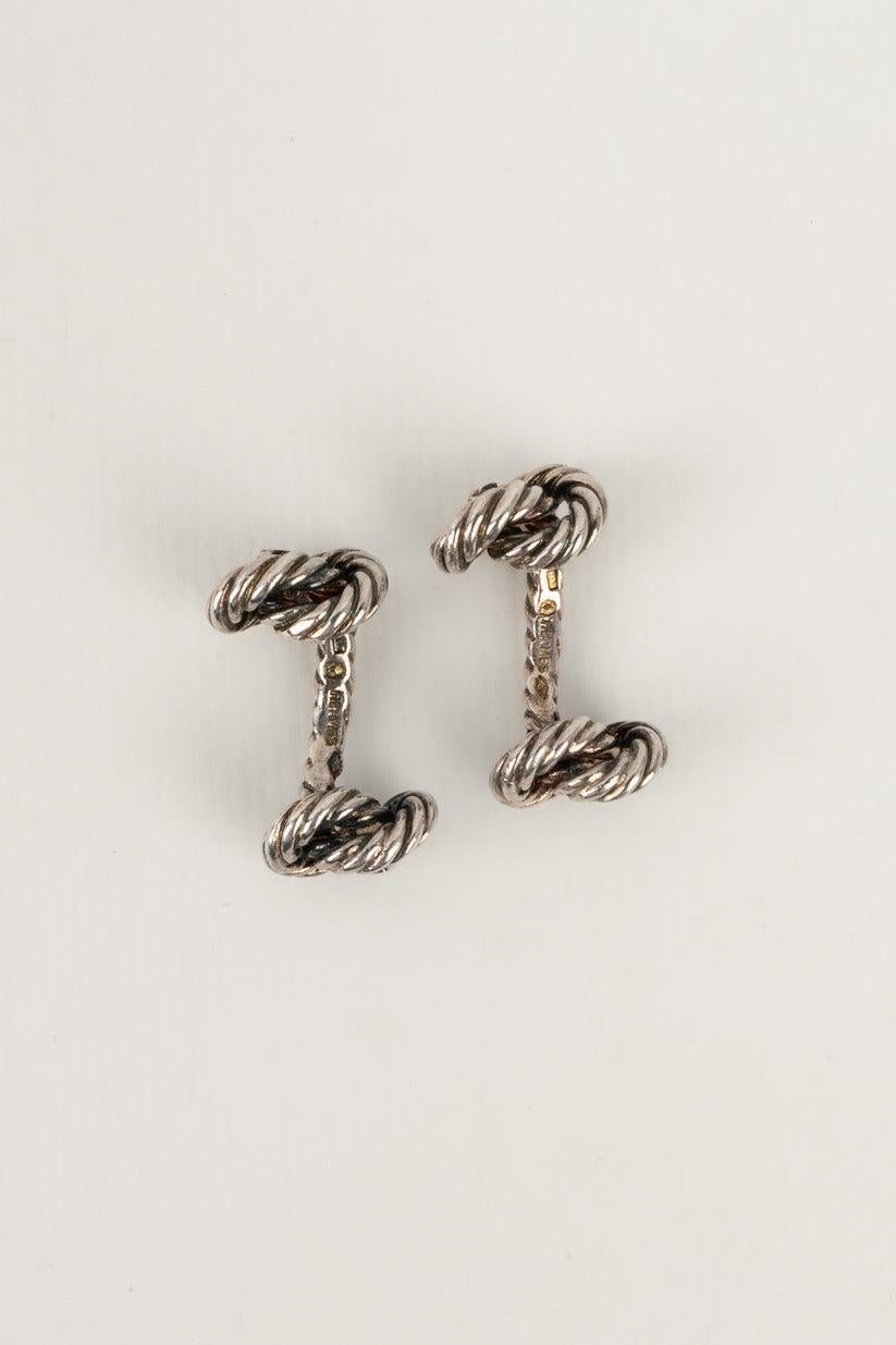 Hermès Silver Cufflinks In Excellent Condition For Sale In SAINT-OUEN-SUR-SEINE, FR