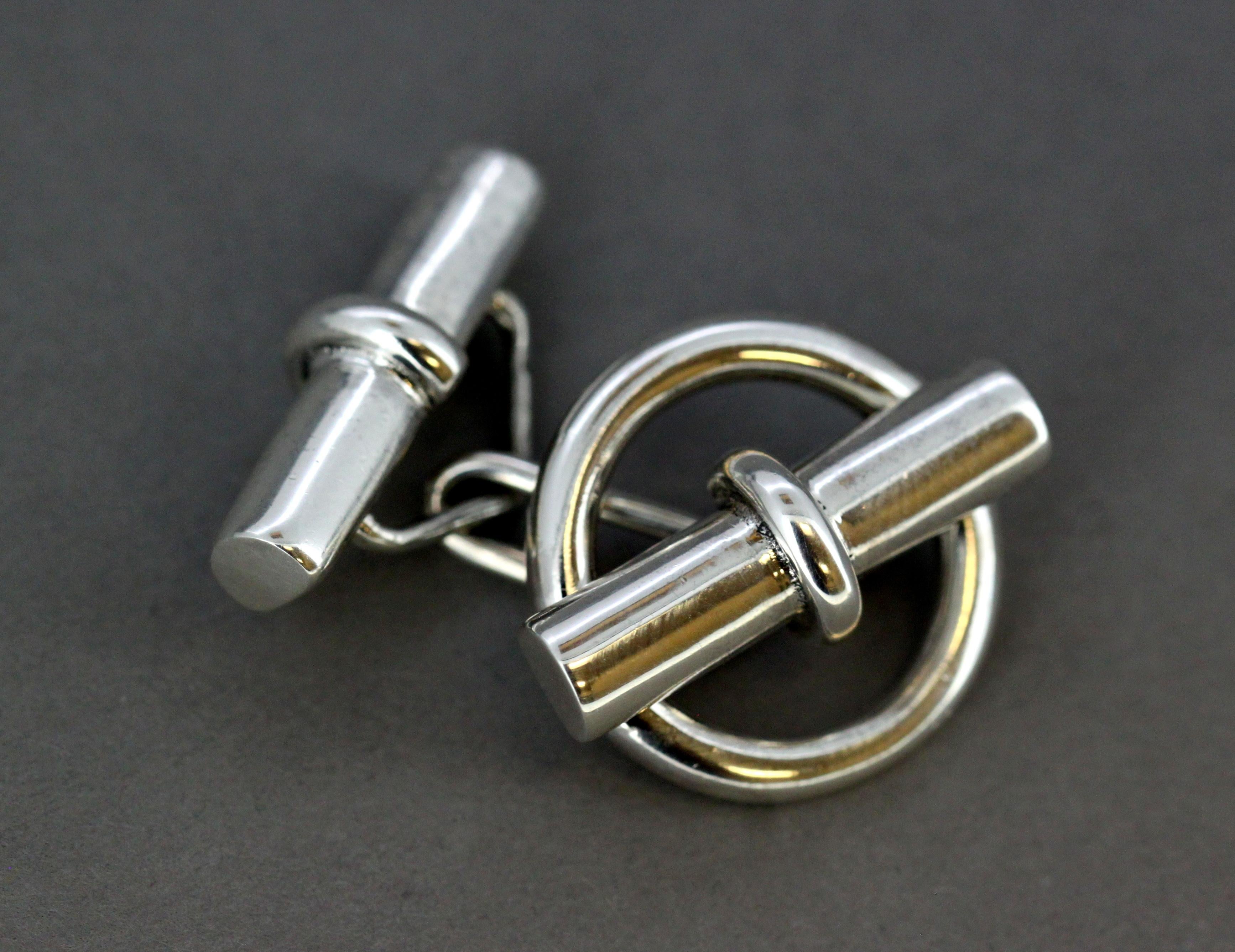 Hermes Silver Cufflinks, Made in London, 2001 In Excellent Condition In Braintree, GB