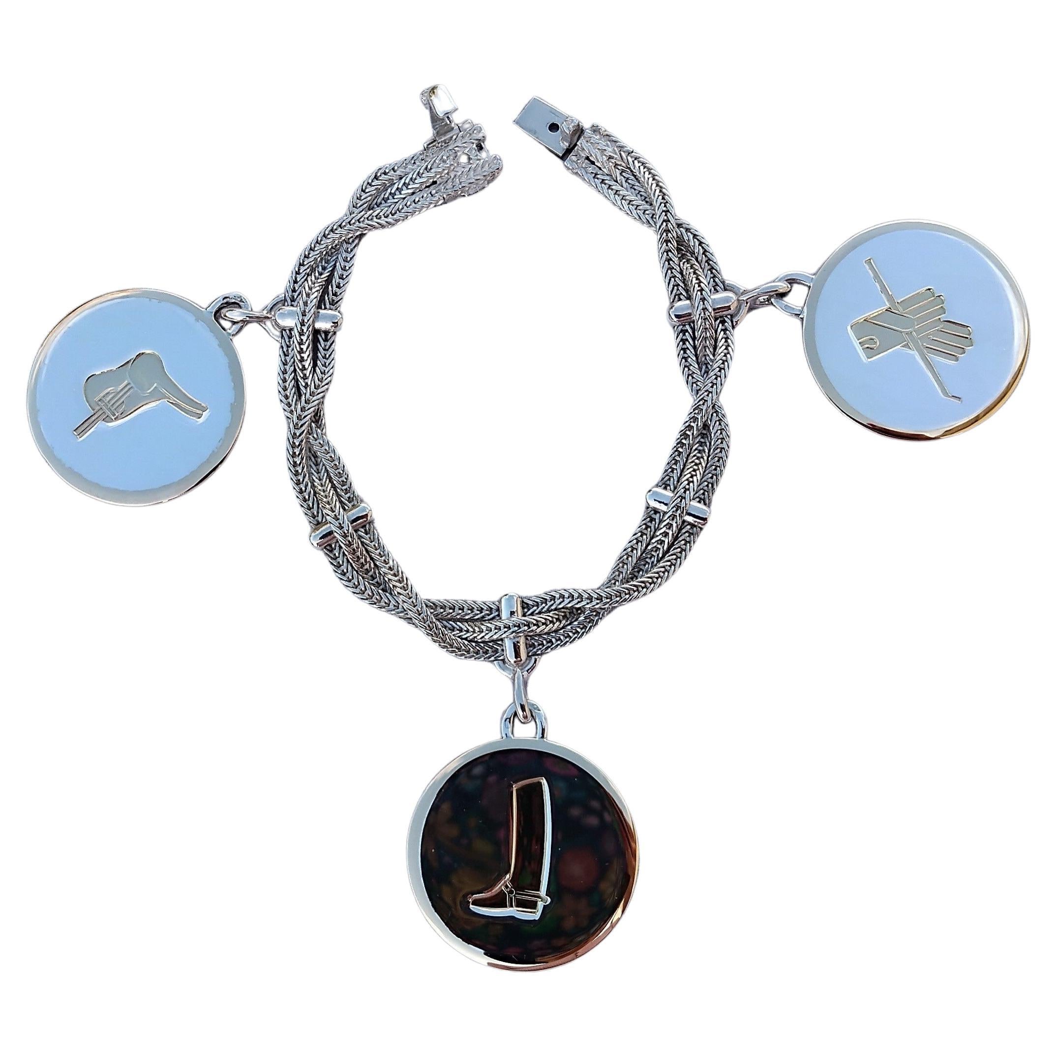 Hermès Bracciale in argento e oro Charms equestre Cavallo a cavallo Texas in vendita 13