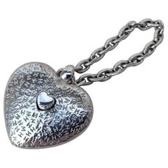 Hermès Silver Keychain Key Holder Charm Heart Shaped Valentine's Day