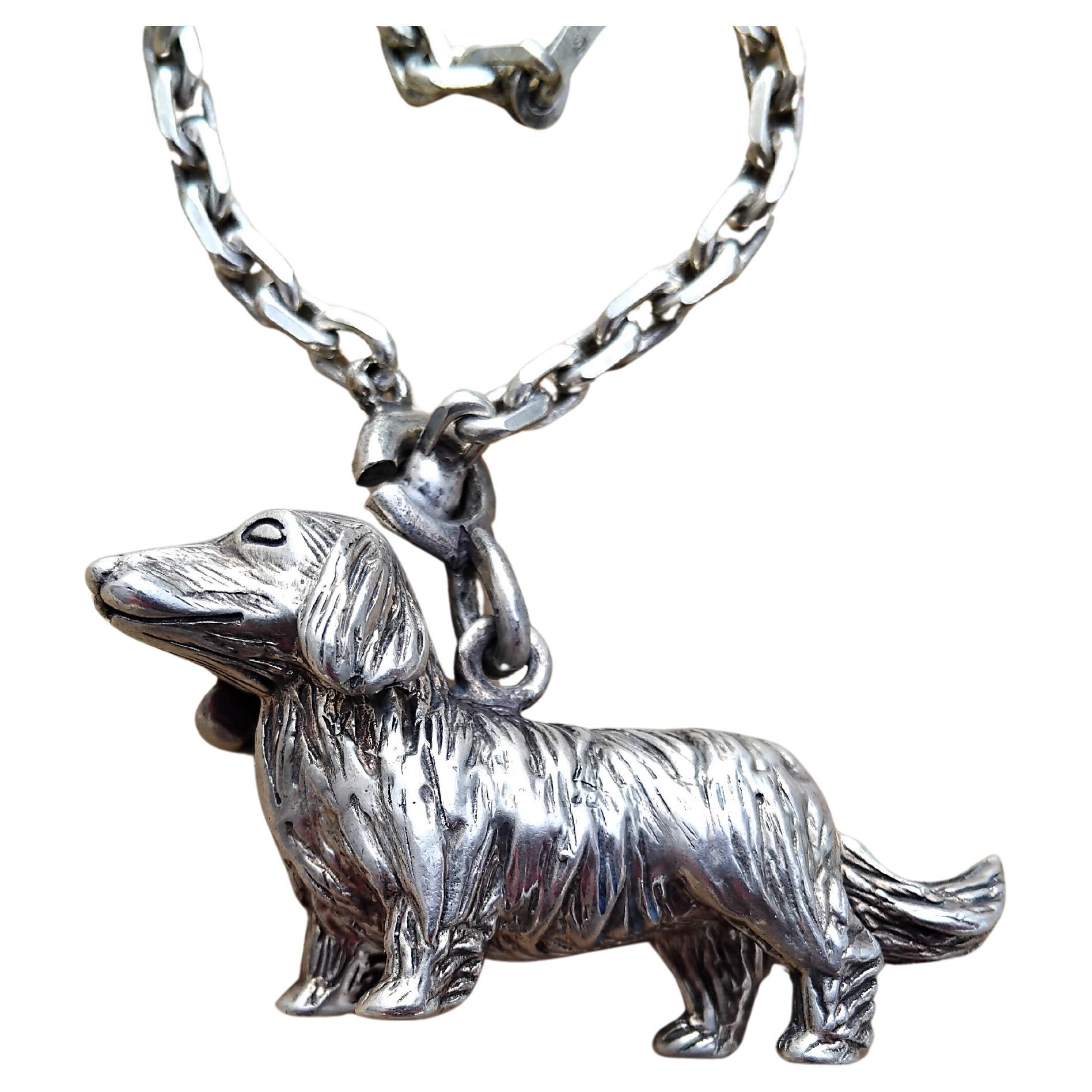 Hermès Silver Keychain Key Holder Dachshund Dog Shaped For Sale 8