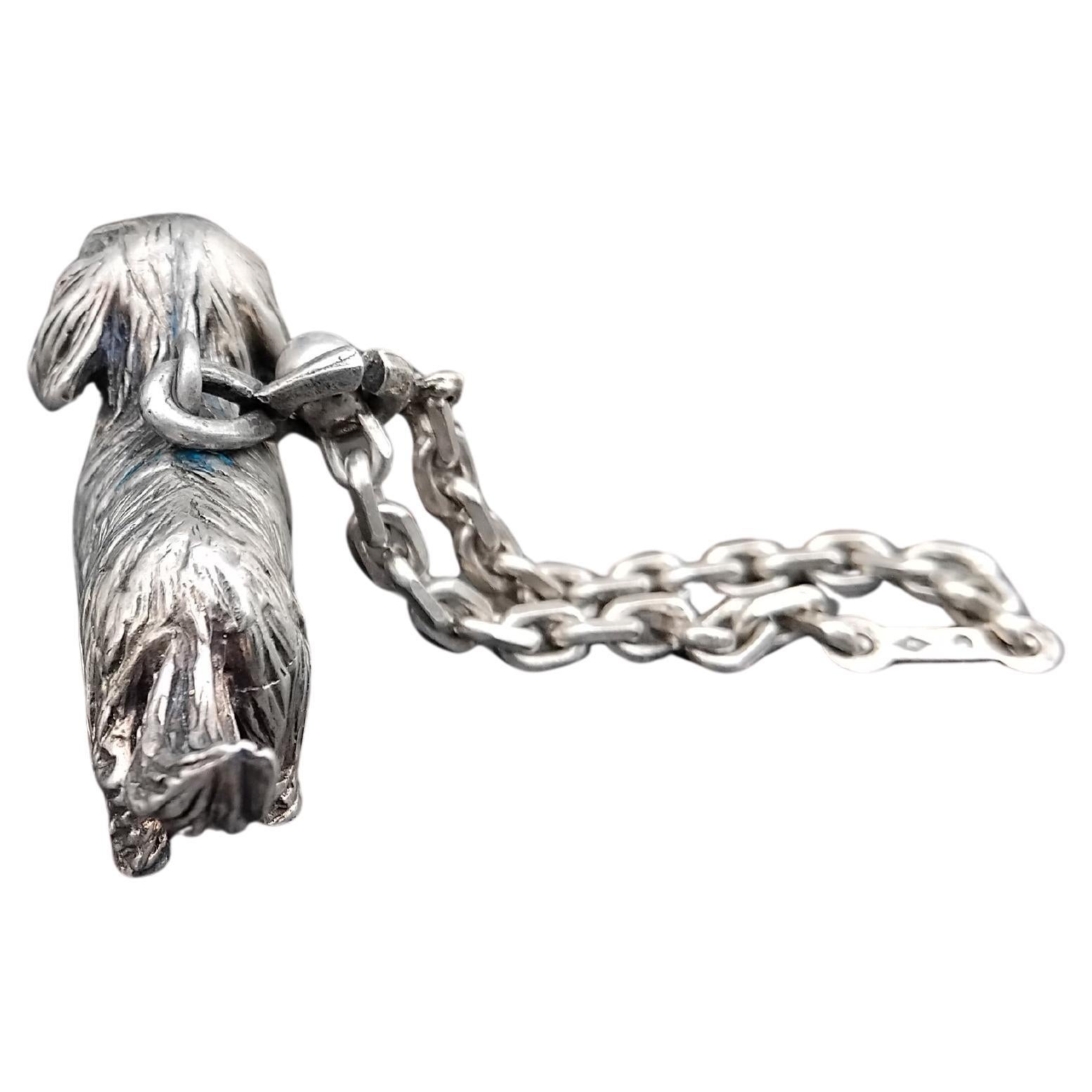 Women's or Men's Hermès Silver Keychain Key Holder Dachshund Dog Shaped For Sale