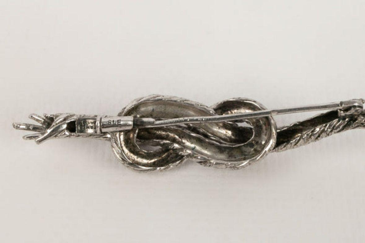 Hermès Silver Knot of Eight in Rope Brooch 1