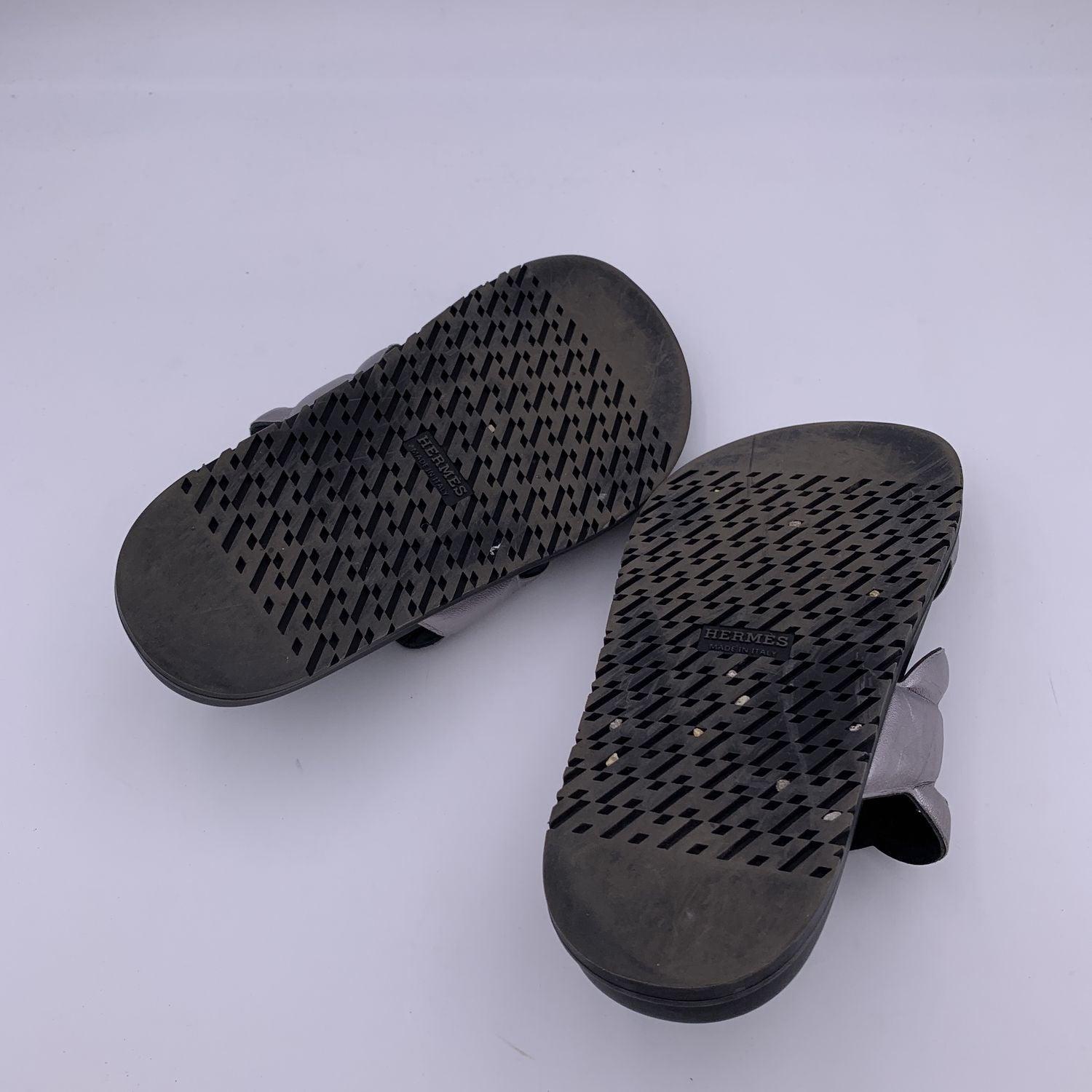 Hermes Silver Leather Chaine d'Ancre Extra Slide Sandals Shoes Size 37 en vente 1