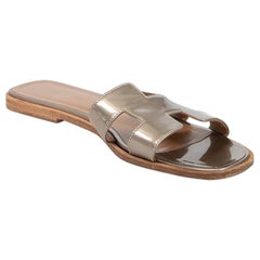 Hermès Silver Leather Oran Sandals Size IT 41