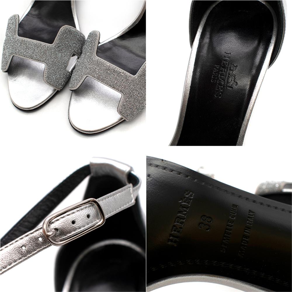 Women's Hermes Silver Leather Premiere 70 Glitter Sandals - Us Size 8 For Sale