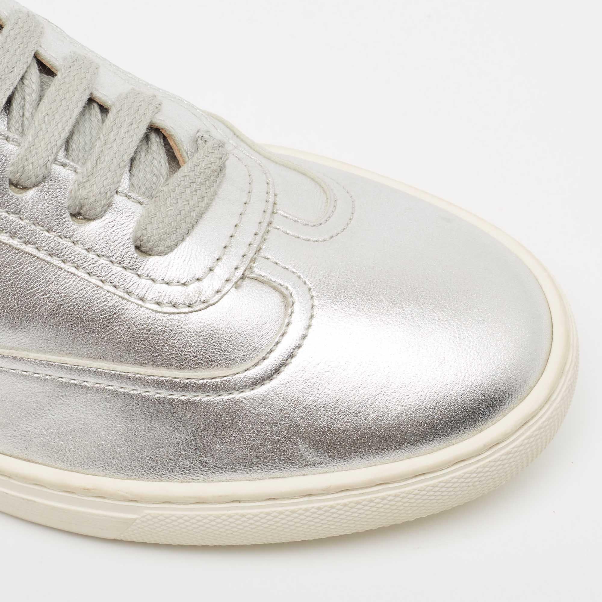 Hermes Silver Leather Quicker Low Top Sneakers Size 38 3