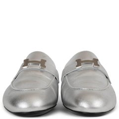 HERMES silver leather TROCADERO Mules Flats Shoes 41