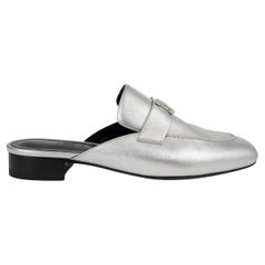 HERMES silver leather TROCADERO Mules Flats Shoes 41