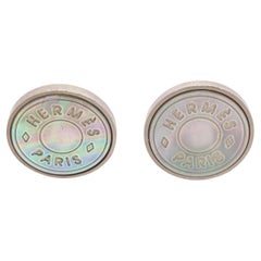 Hermes Silver Mother of Pearl Earrings with Silver-Tone Hardware, 29343MSC