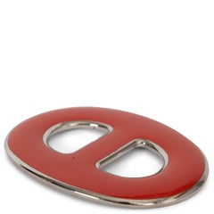 HERMES silver palladium & coral enamel CHAINE D'ANCRE 90 SCARF RING