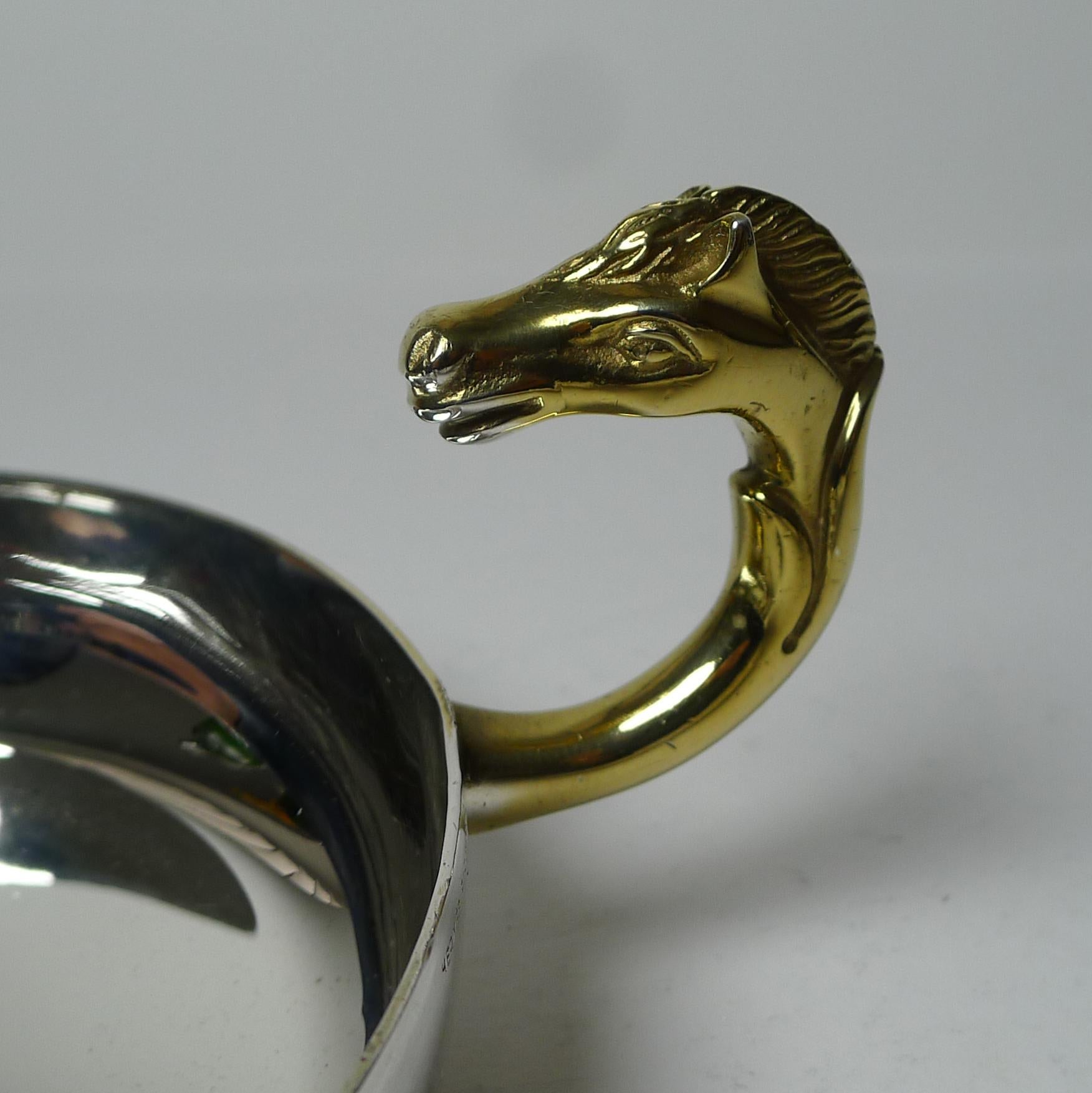 Mid-Century Modern Hermes Silver Plate and Gold Plate Horse Vide Poche, C.1960