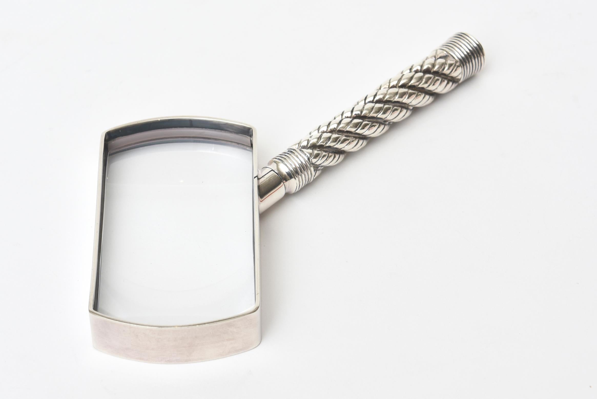 Hermès Vintage Silver- Plate Angled Rope Magnifier Desk Accessory In Good Condition For Sale In North Miami, FL
