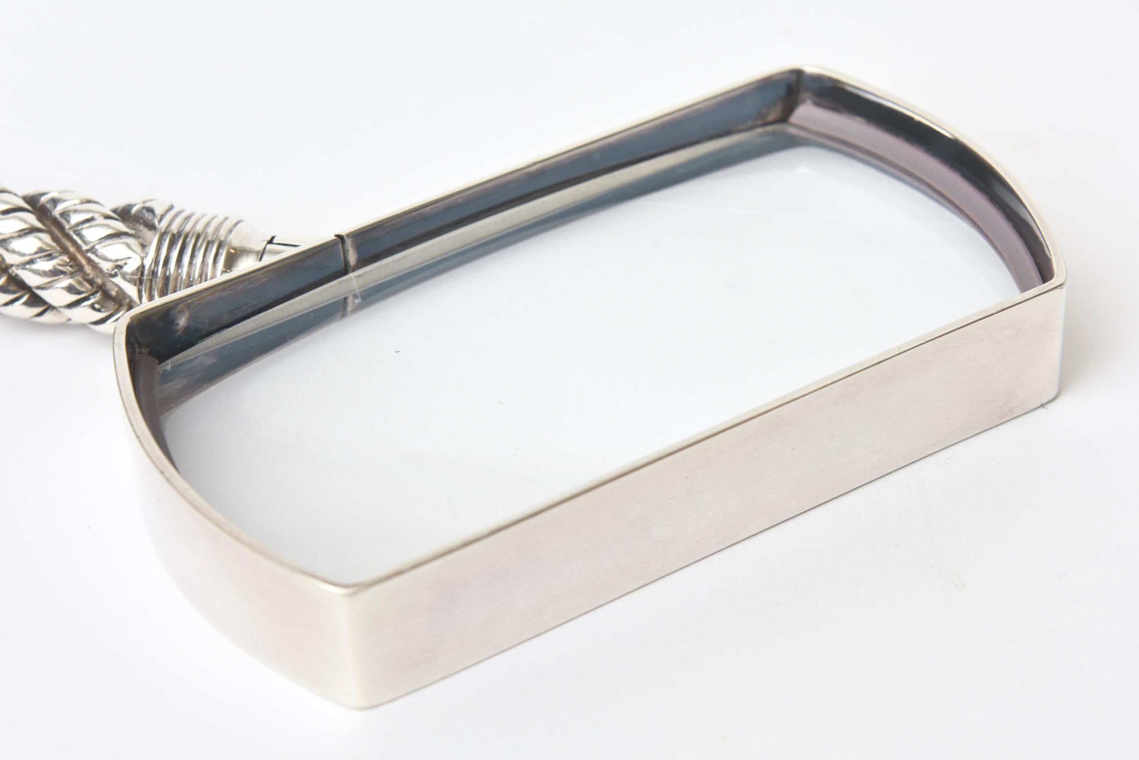 Mid-20th Century Hermès Vintage Silver- Plate Angled Rope Magnifier Desk Accessory For Sale