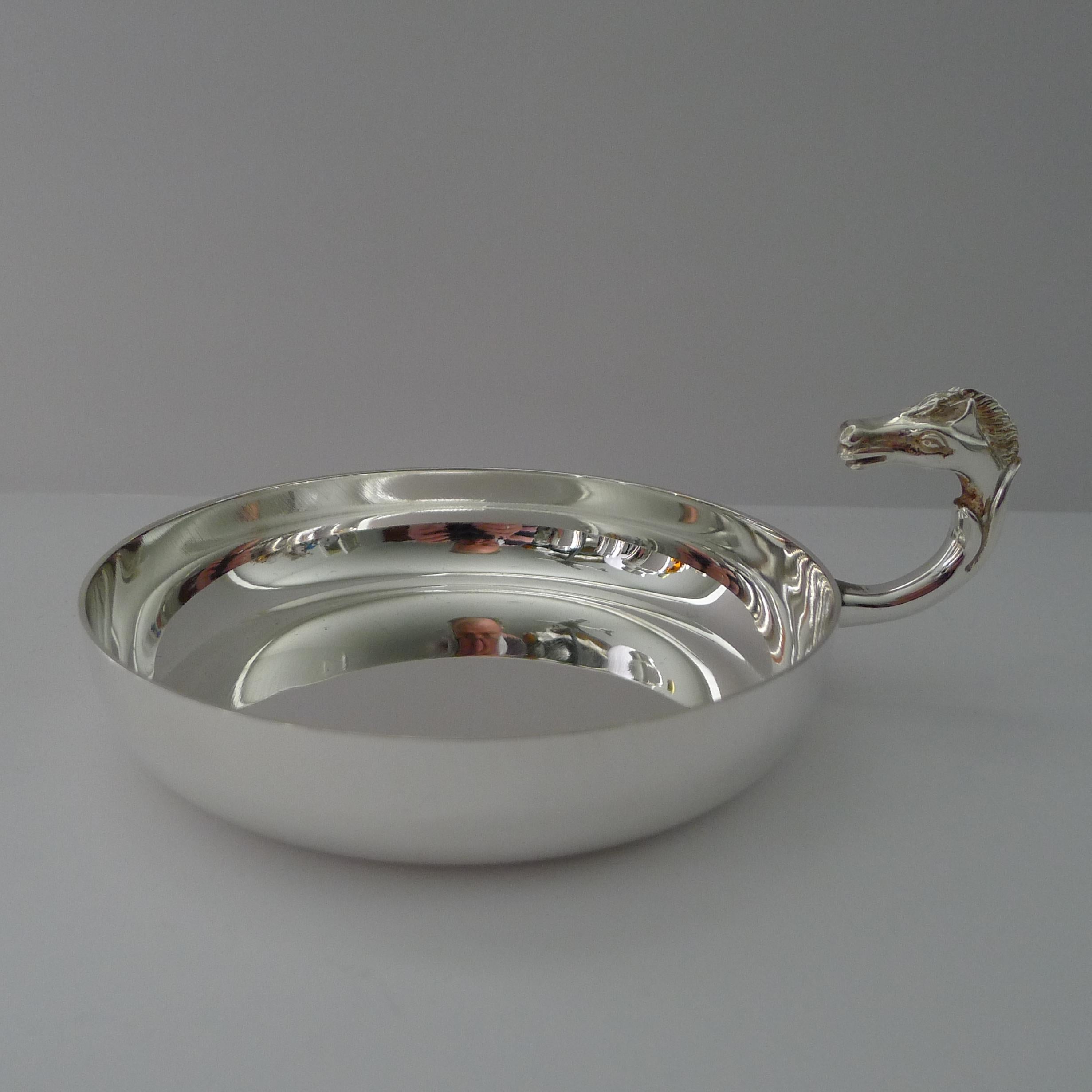 A superb and scarcely found Vide Poche or catchall dish made in silvered bronze, the handle in the form of a horse's head.

Dating to c.1960, the side is fully marked 