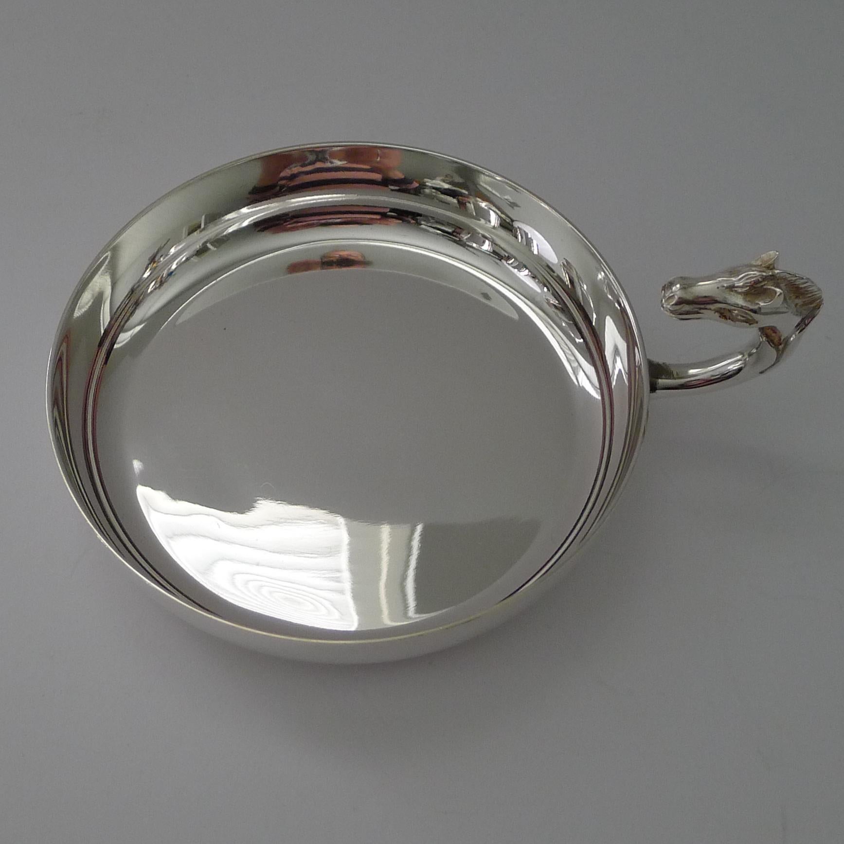 Mid-Century Modern Hermes Silver Plate  Horse Vide Poche / Large Tastevin c.1960 For Sale