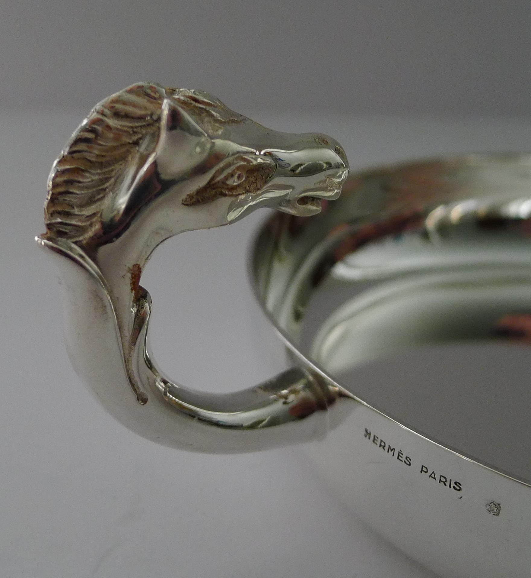 French Hermes Silver Plate  Horse Vide Poche / Large Tastevin c.1960 For Sale